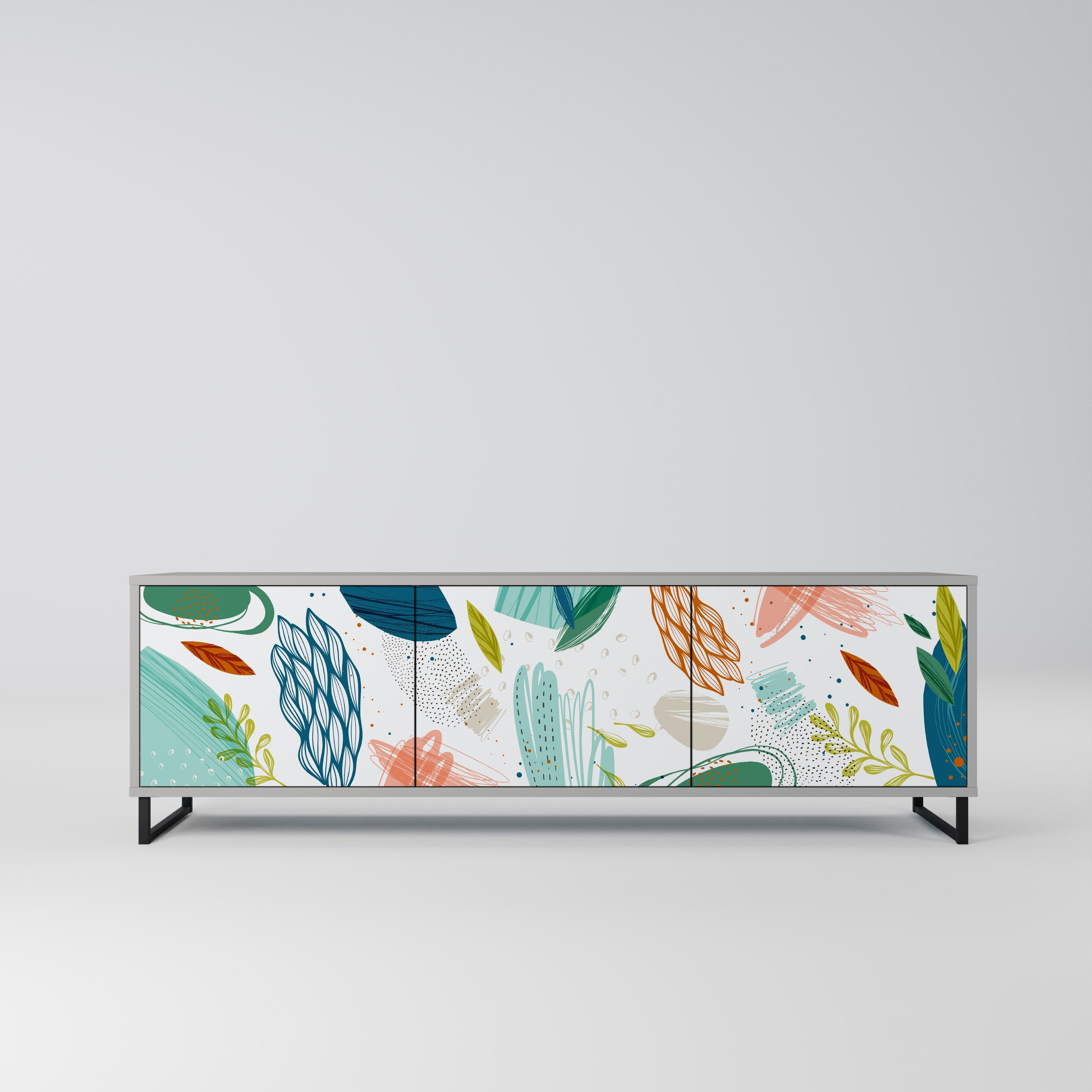 BOTANICAL HURRICANE 3-Door TV Stand in Grey Finish