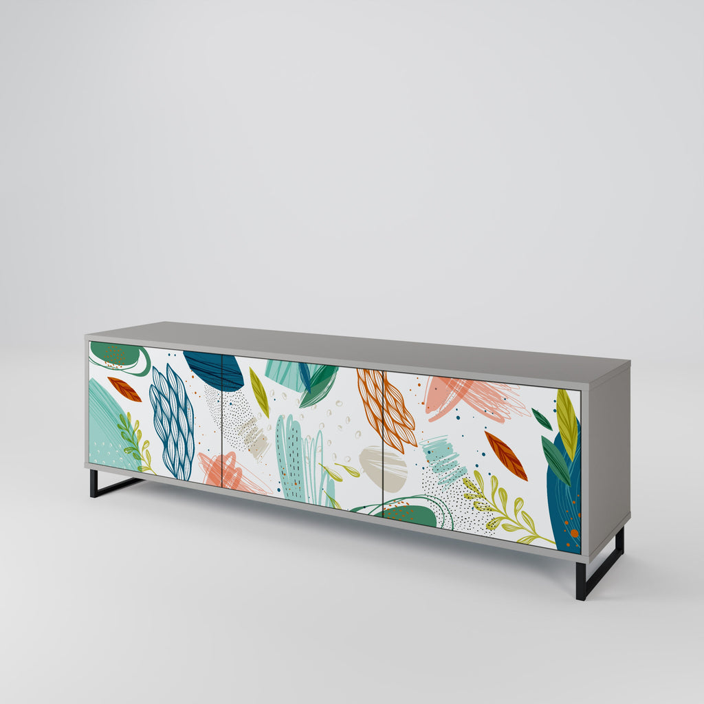 BOTANICAL HURRICANE 3-Door TV Stand in Grey Finish