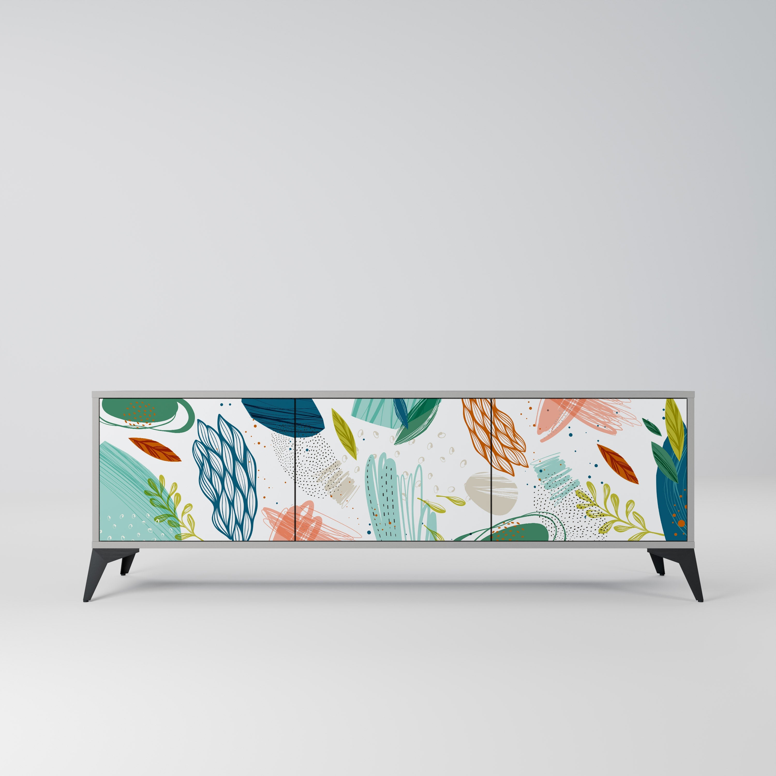 BOTANICAL HURRICANE 3-Door TV Stand in Grey Finish