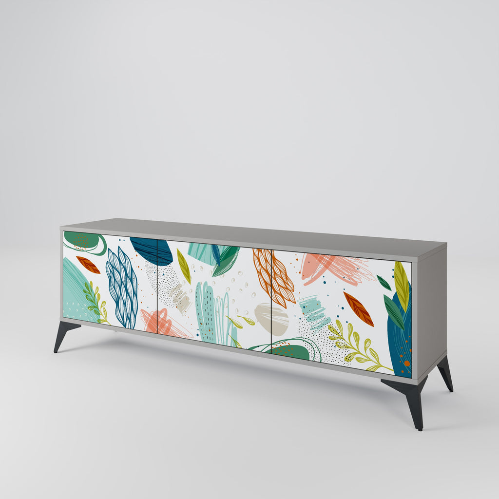 BOTANICAL HURRICANE 3-Door TV Stand in Grey Finish