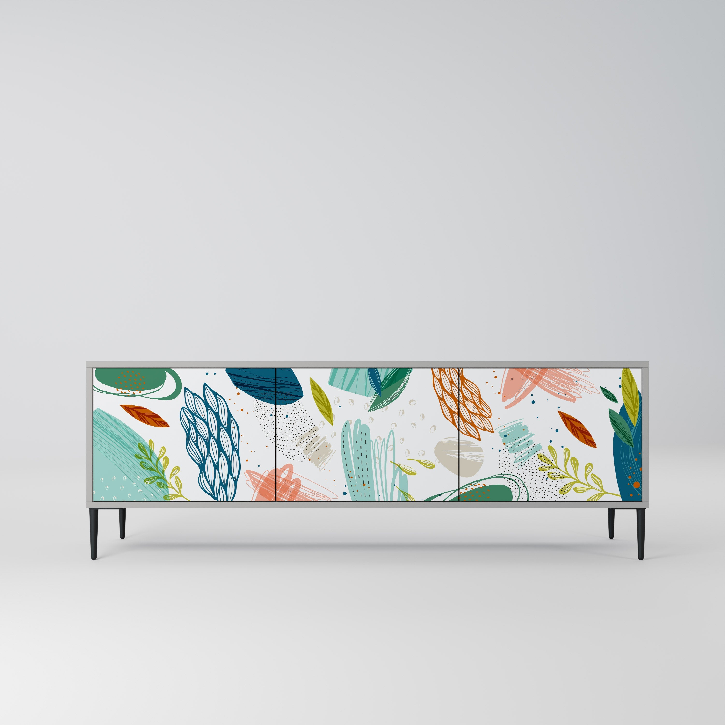 BOTANICAL HURRICANE 3-Door TV Stand in Grey Finish