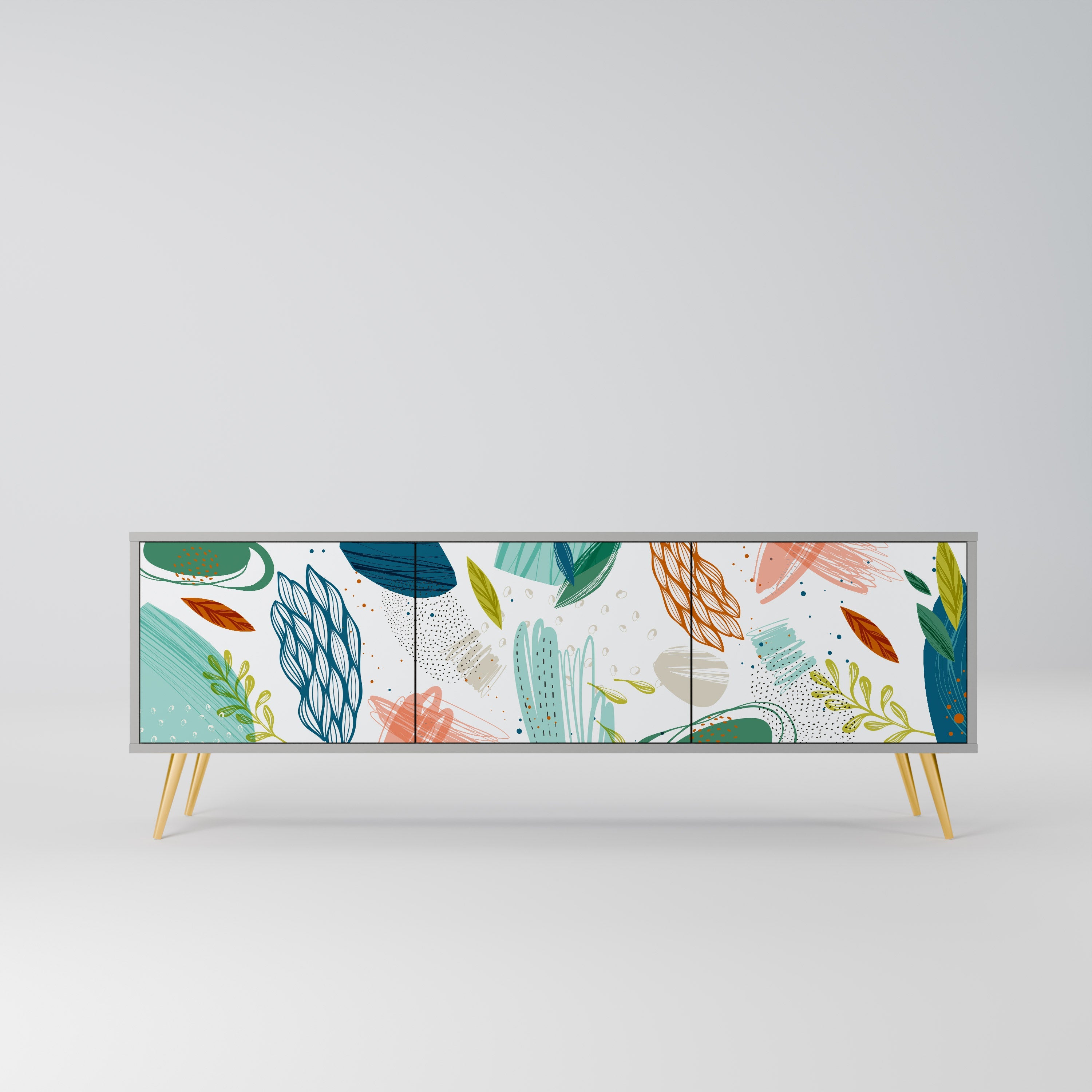 BOTANICAL HURRICANE 3-Door TV Stand in Grey Finish