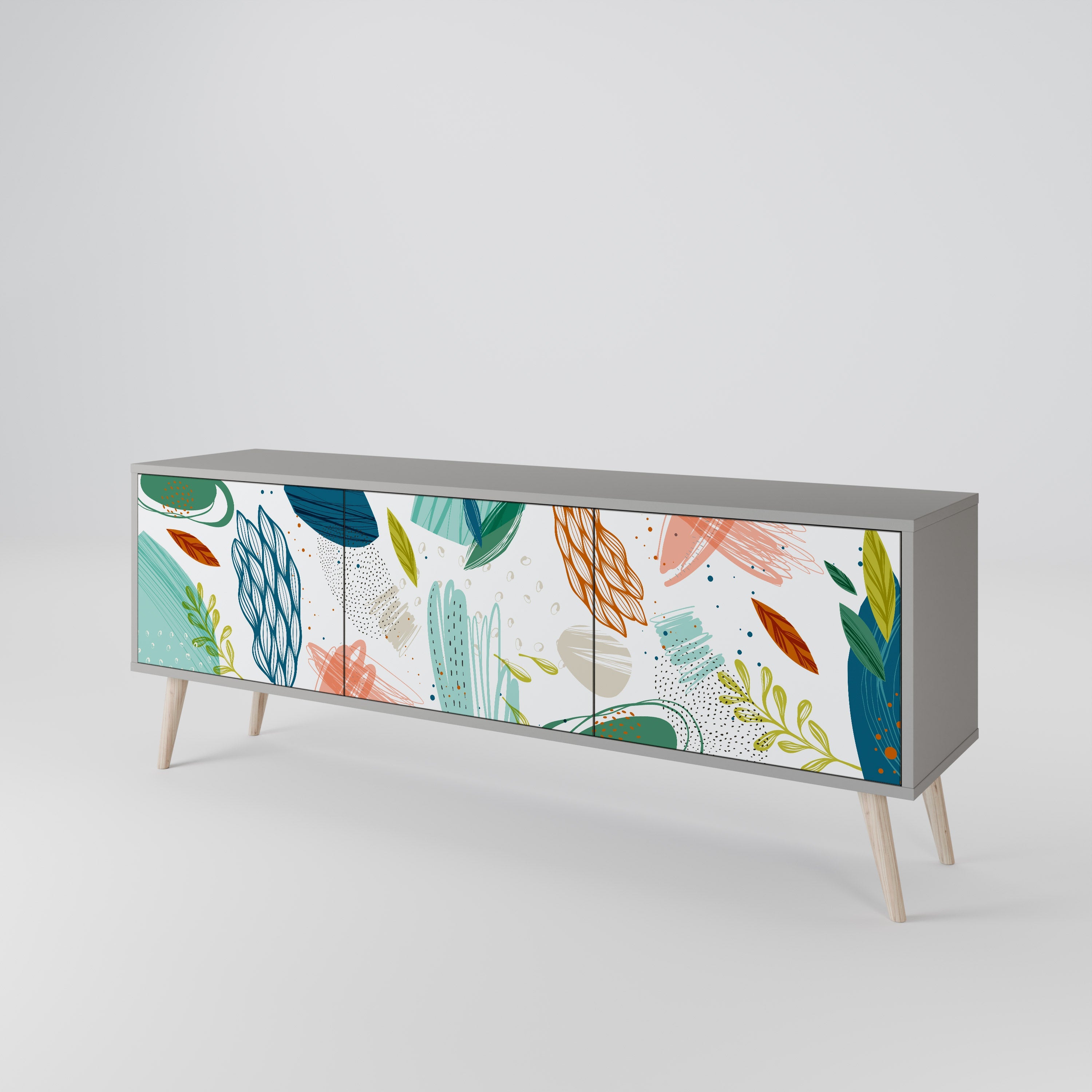 BOTANICAL HURRICANE 3-Door TV Stand in Grey Finish