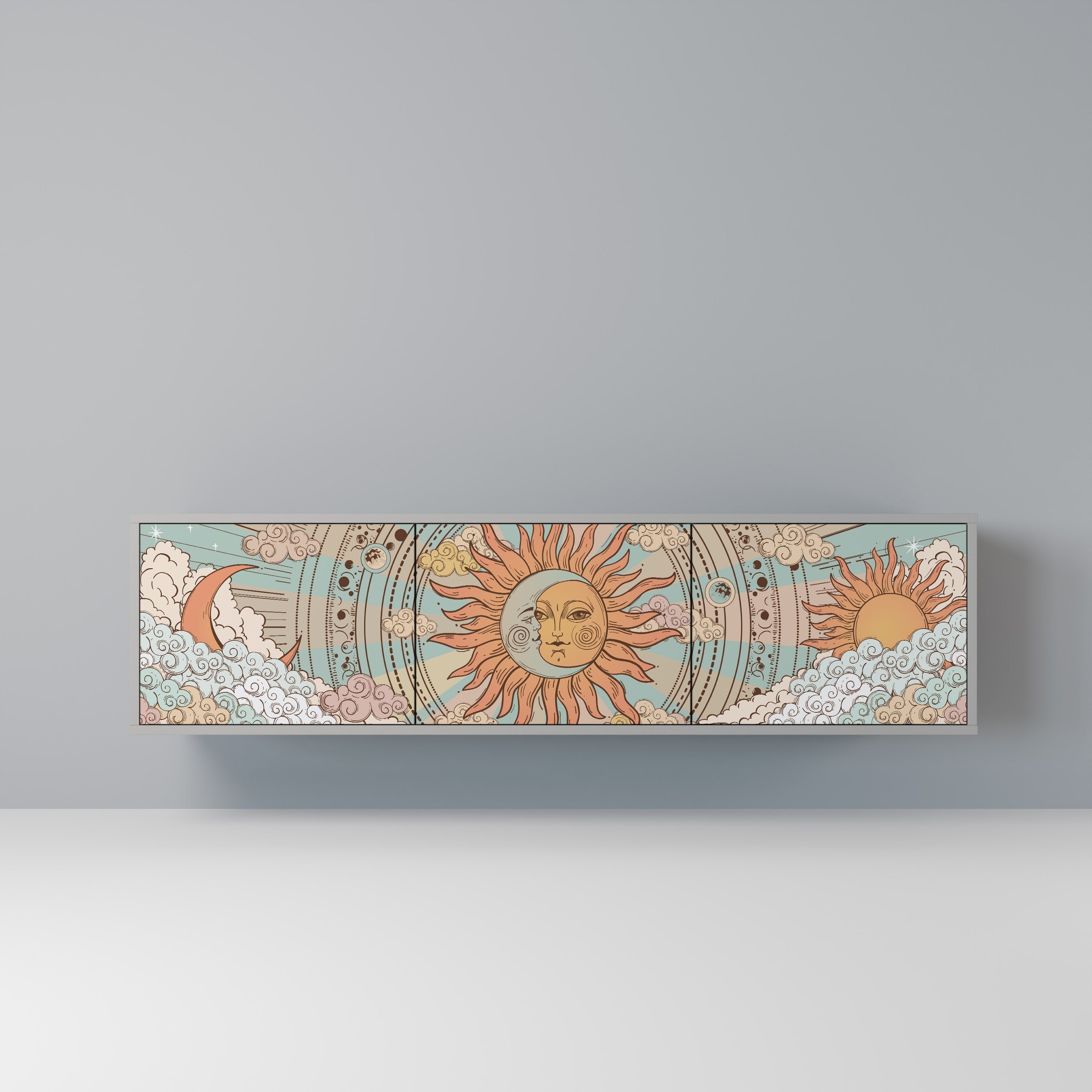 MYSTICAL STRUCTURE 3-Door TV Stand in Grey Finish