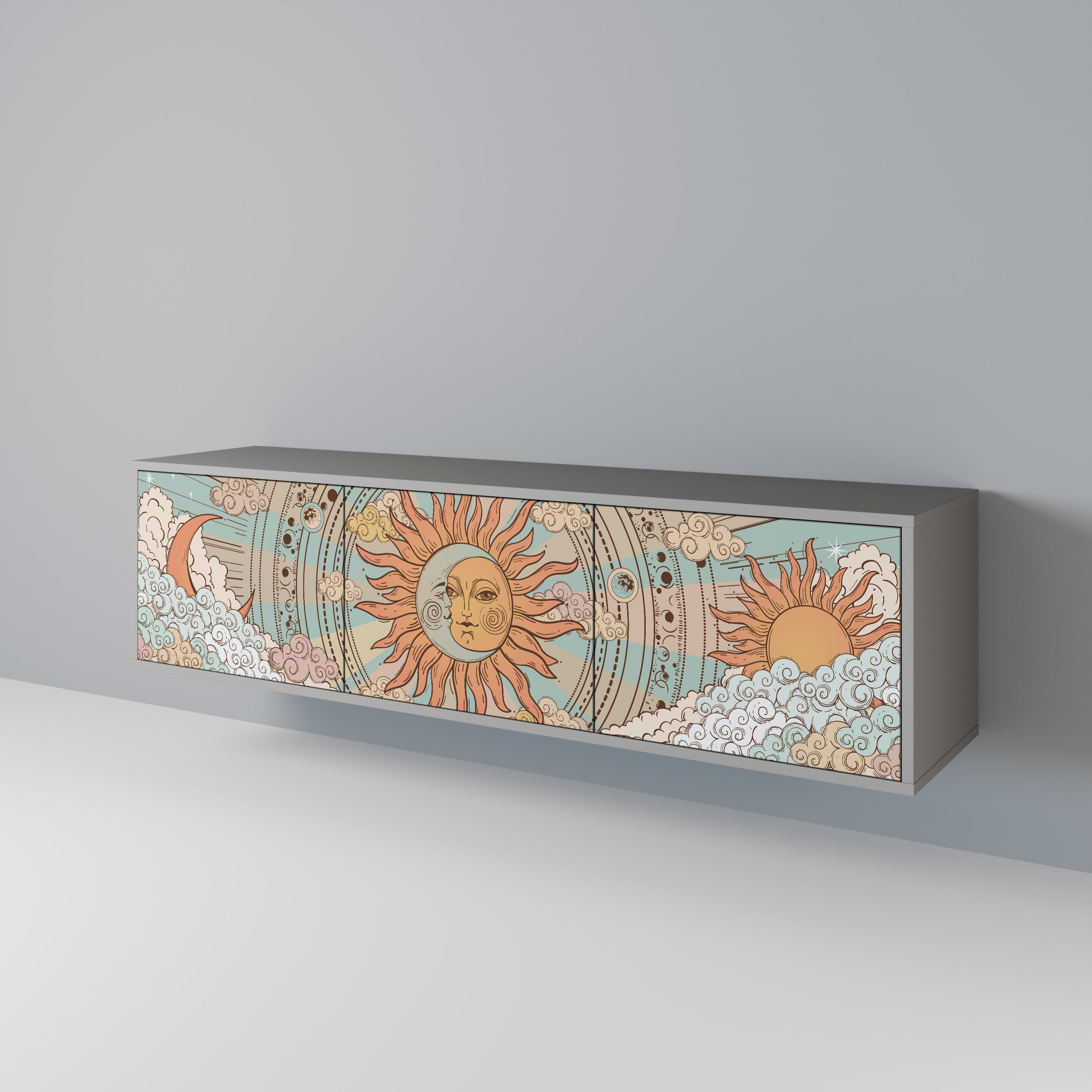 MYSTICAL STRUCTURE 3-Door TV Stand in Grey Finish