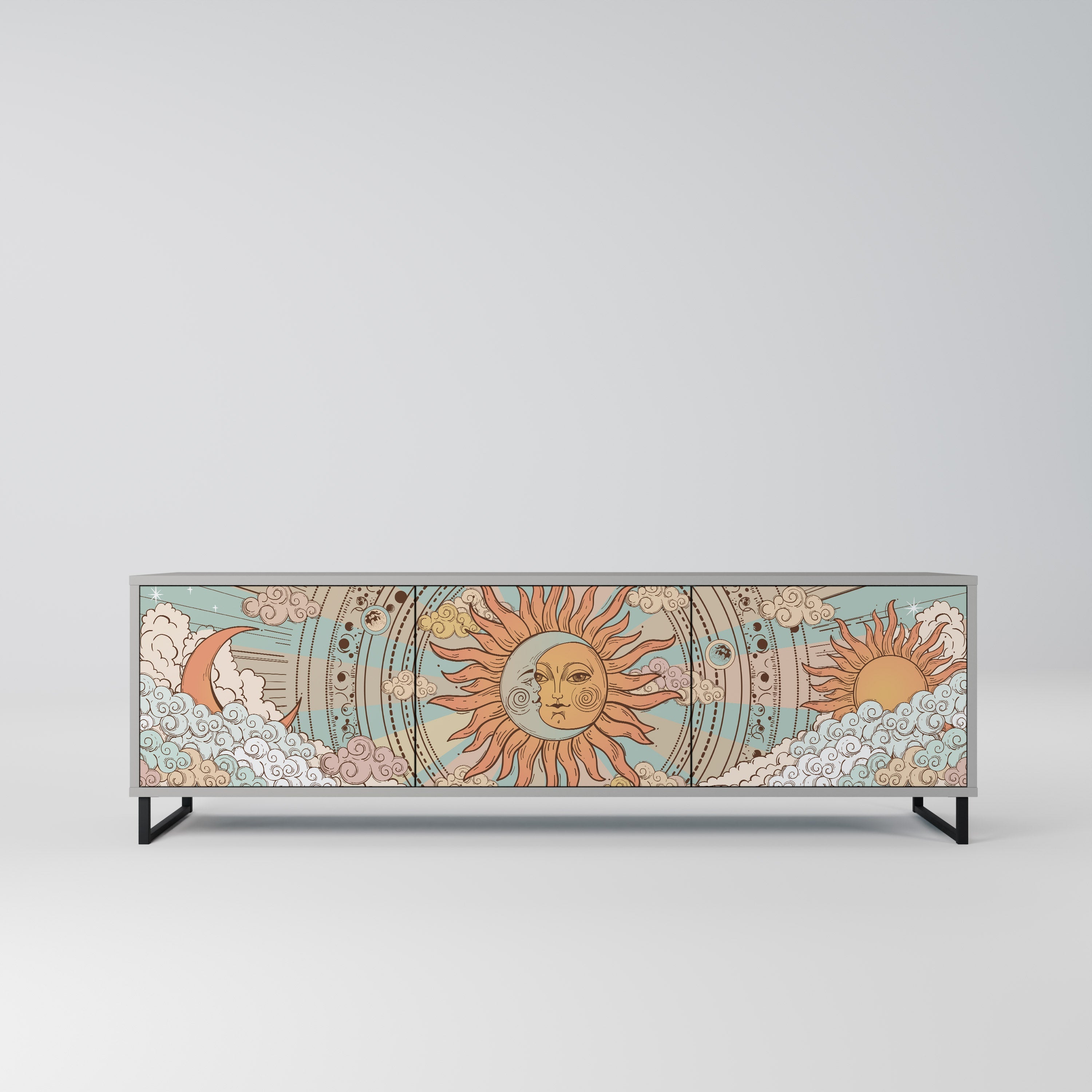 MYSTICAL STRUCTURE 3-Door TV Stand in Grey Finish