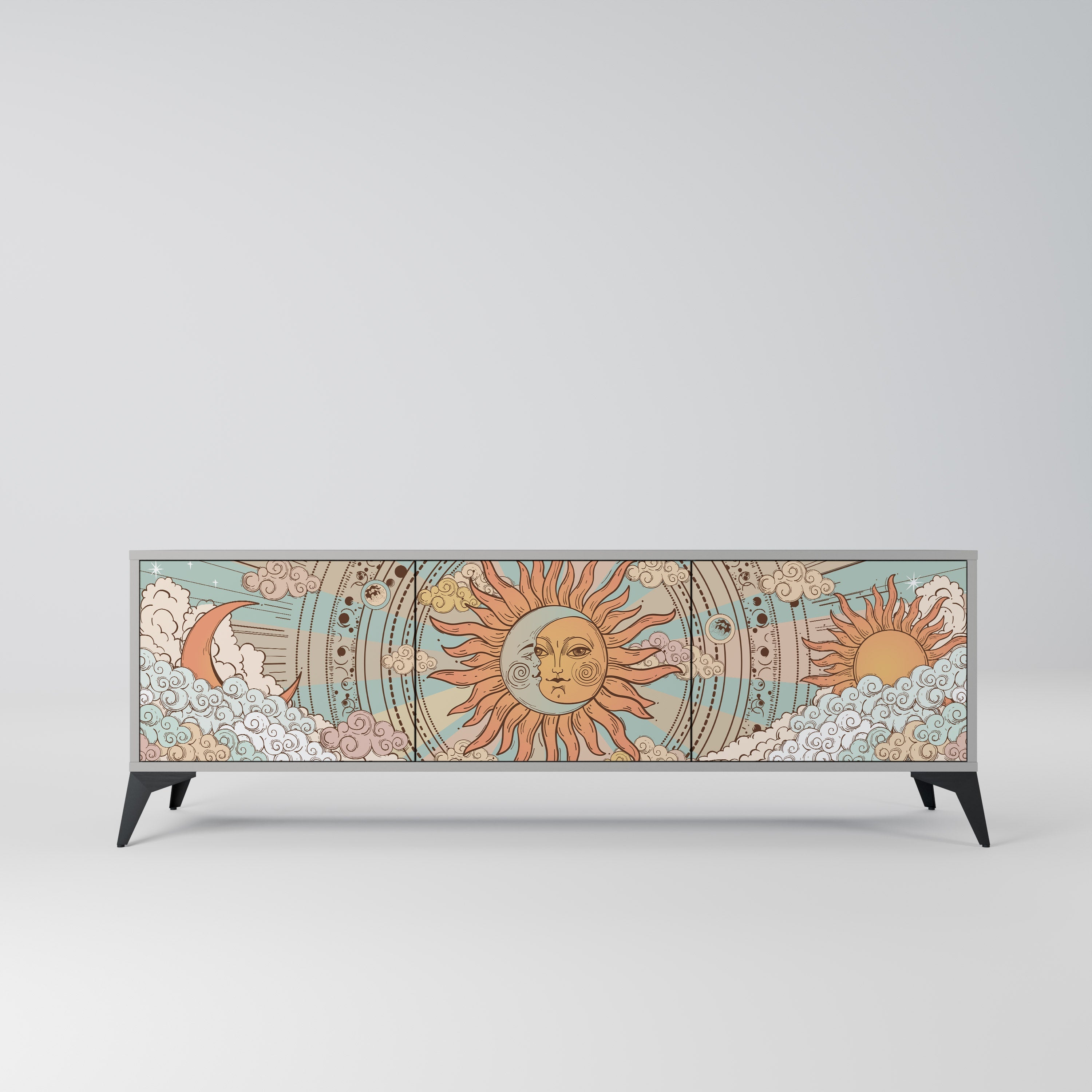 MYSTICAL STRUCTURE 3-Door TV Stand in Grey Finish