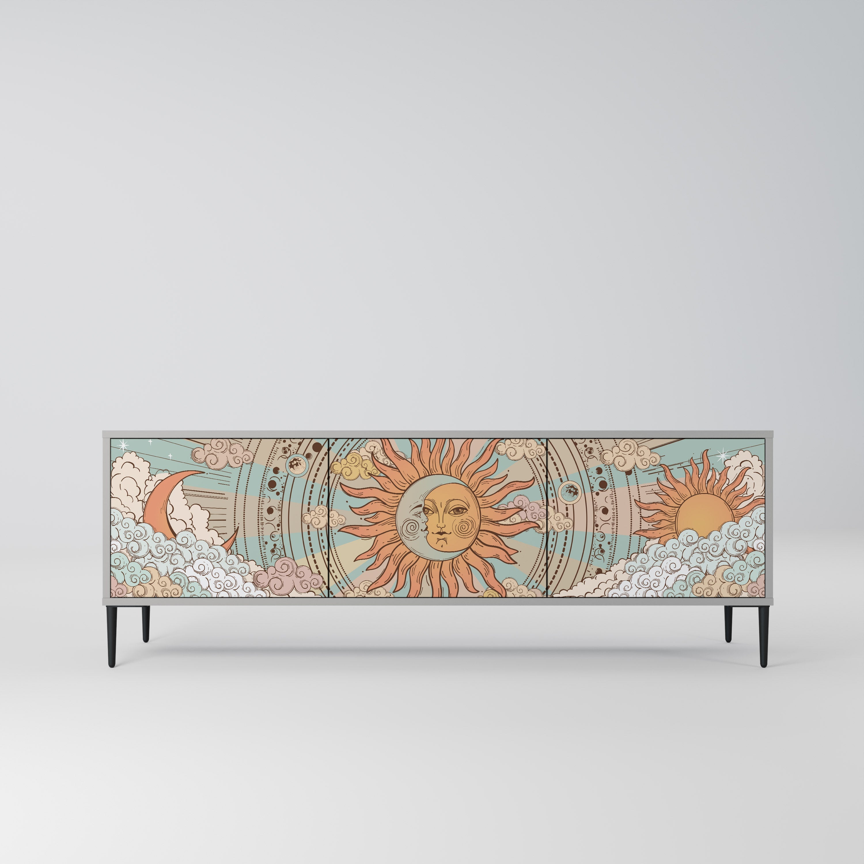 MYSTICAL STRUCTURE 3-Door TV Stand in Grey Finish