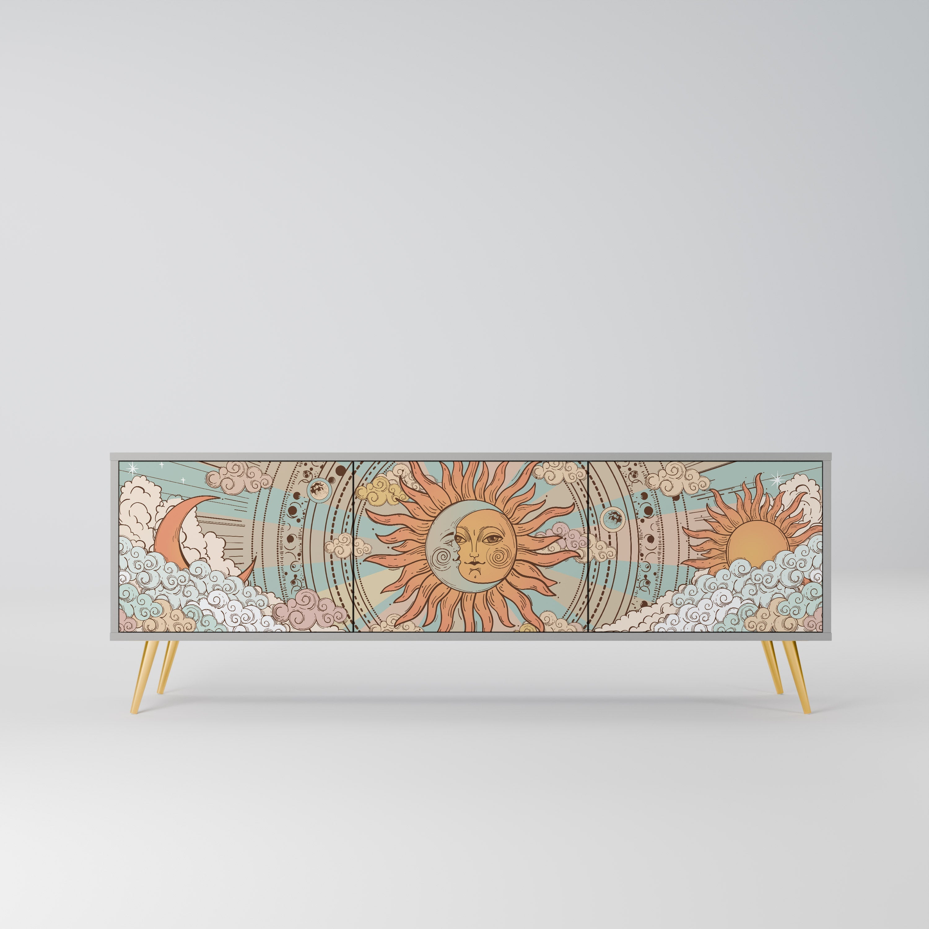 MYSTICAL STRUCTURE 3-Door TV Stand in Grey Finish