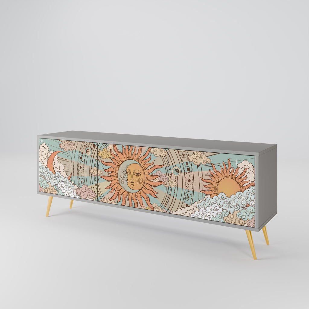 MYSTICAL STRUCTURE 3-Door TV Stand in Grey Finish