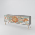 MYSTICAL STRUCTURE 3-Door TV Stand in Grey Finish