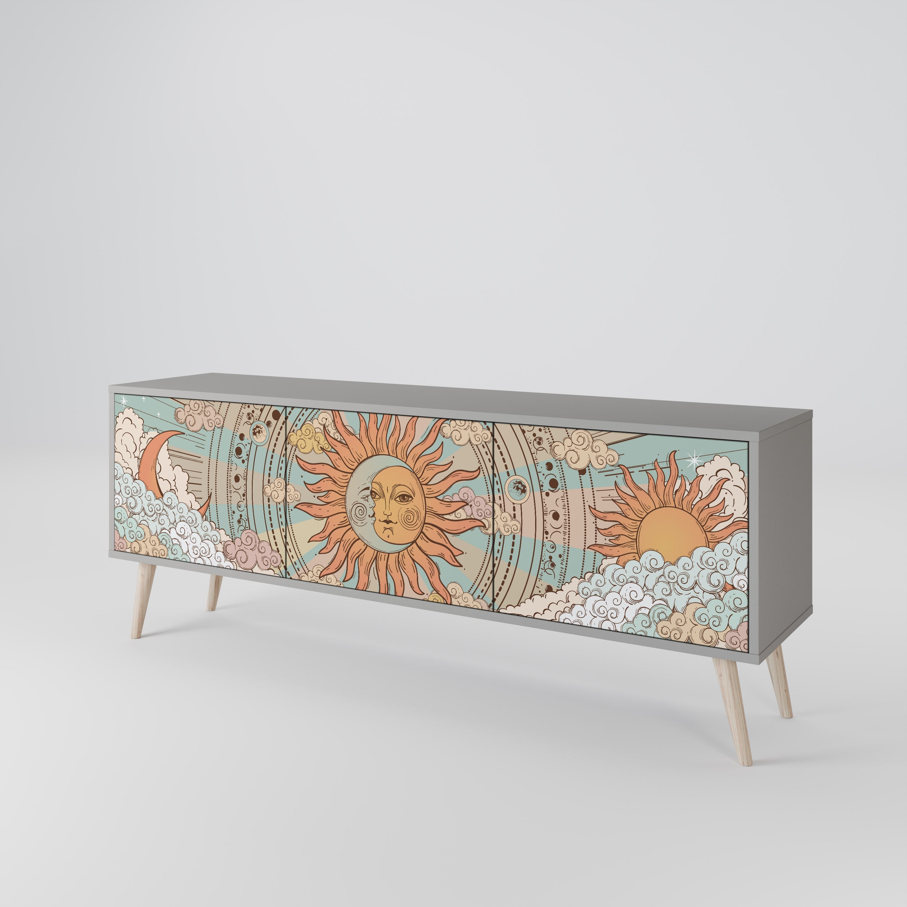 MYSTICAL STRUCTURE 3-Door TV Stand in Grey Finish