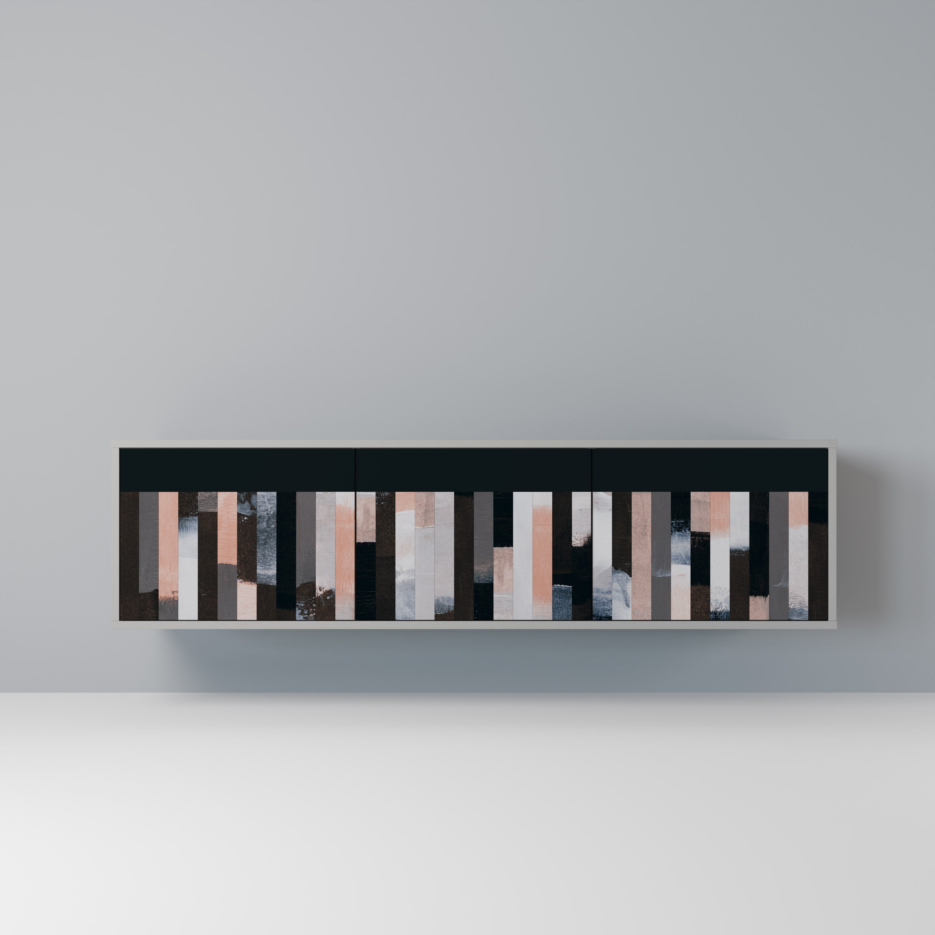 COLLAGE OF RECTANGLES 3-Door TV Stand in Grey Finish