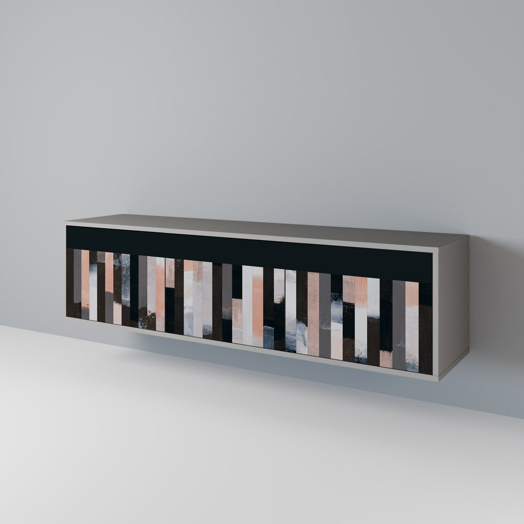 COLLAGE OF RECTANGLES 3-Door TV Stand in Grey Finish