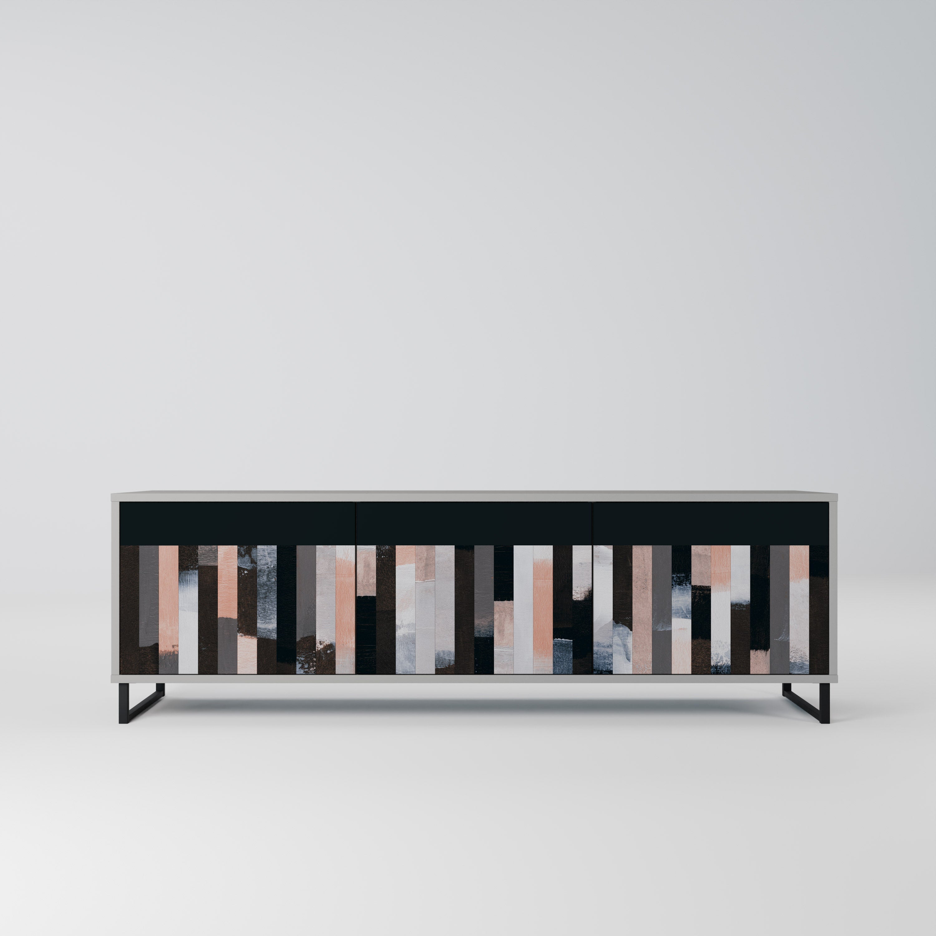 COLLAGE OF RECTANGLES 3-Door TV Stand in Grey Finish