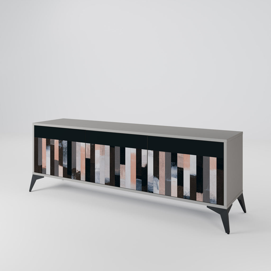 COLLAGE OF RECTANGLES 3-Door TV Stand in Grey Finish