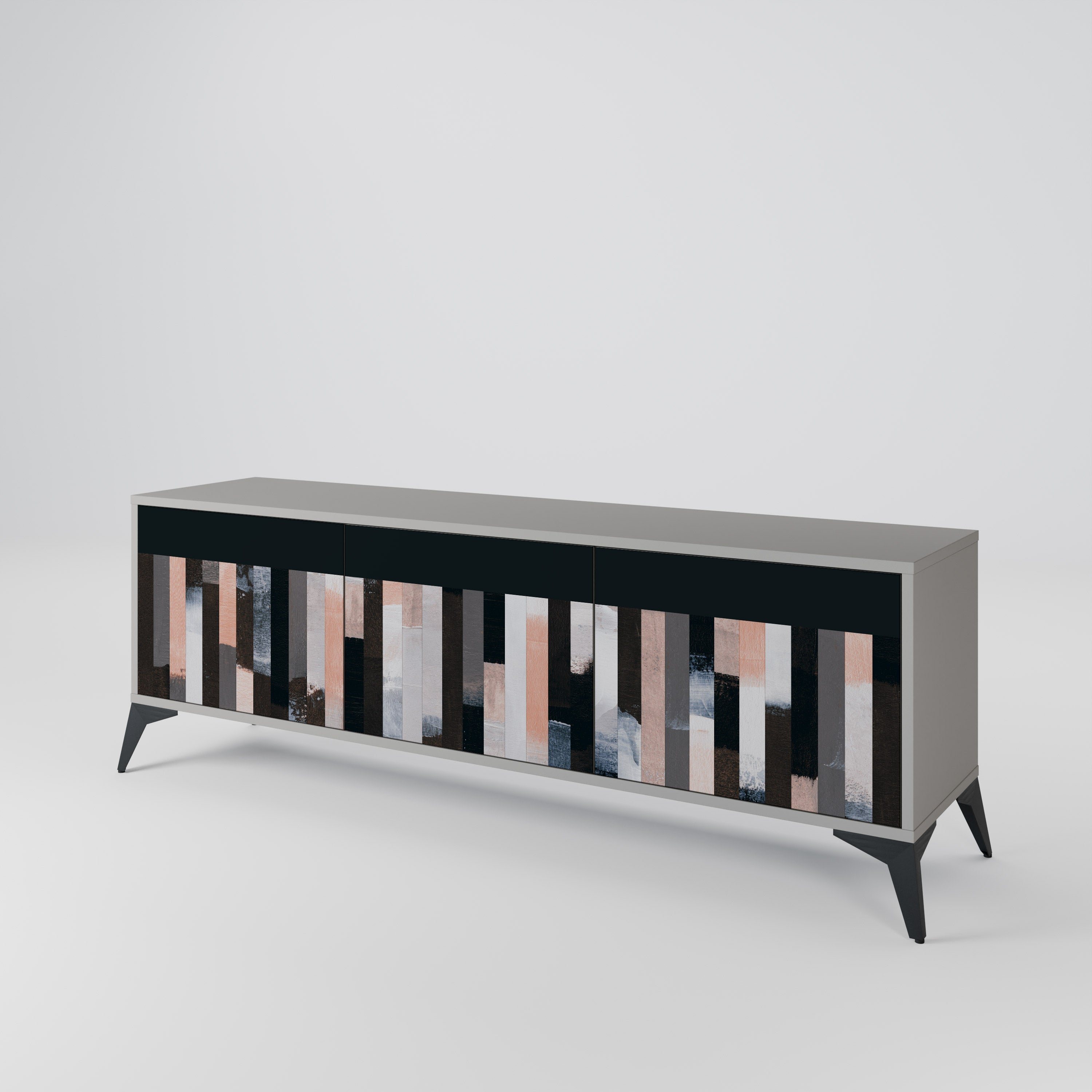 COLLAGE OF RECTANGLES 3-Door TV Stand in Grey Finish
