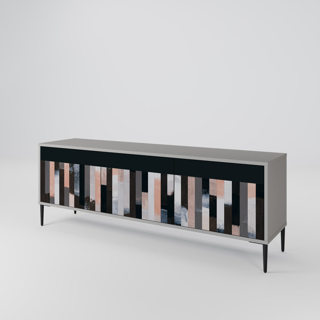 COLLAGE OF RECTANGLES 3-Door TV Stand in Grey Finish
