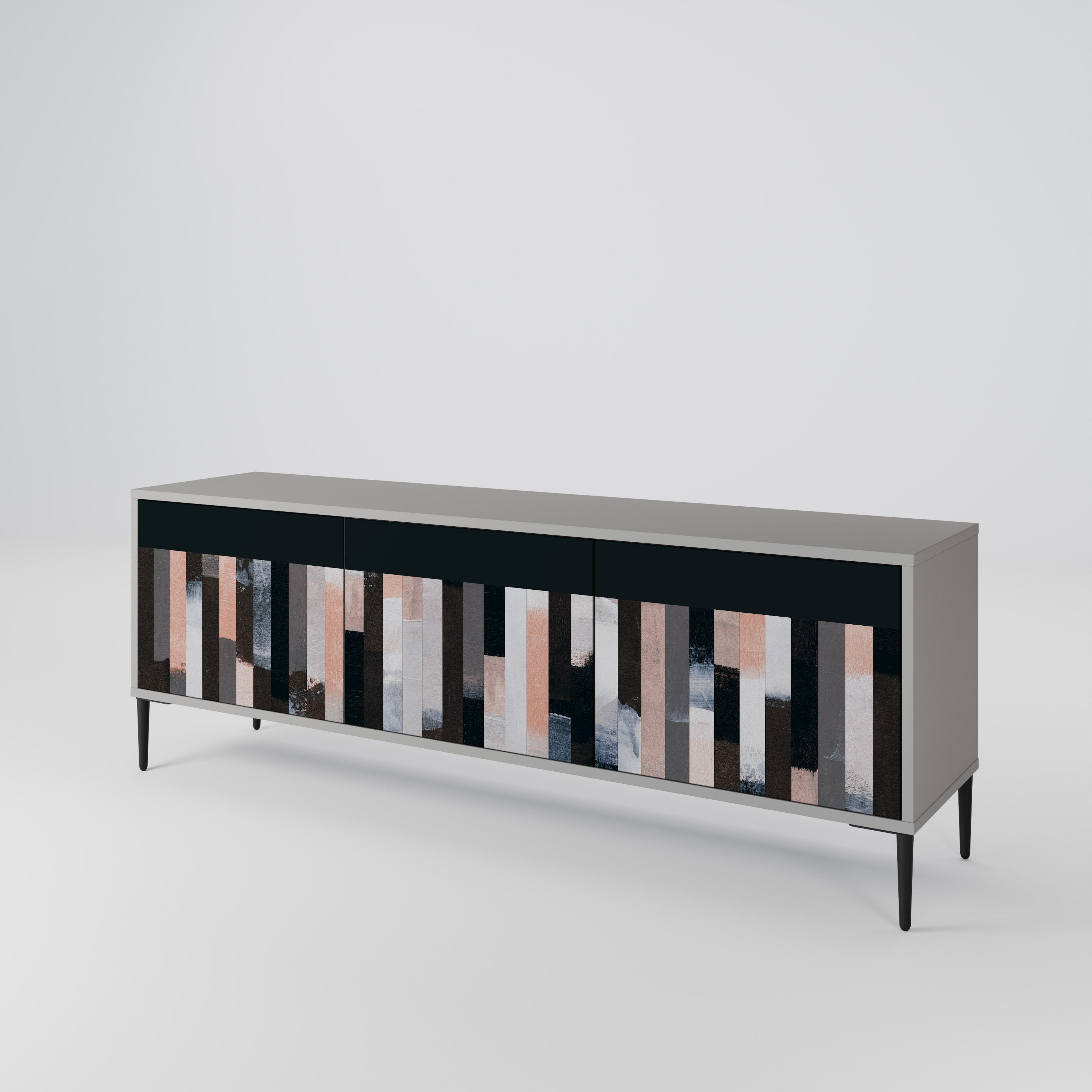 COLLAGE OF RECTANGLES 3-Door TV Stand in Grey Finish
