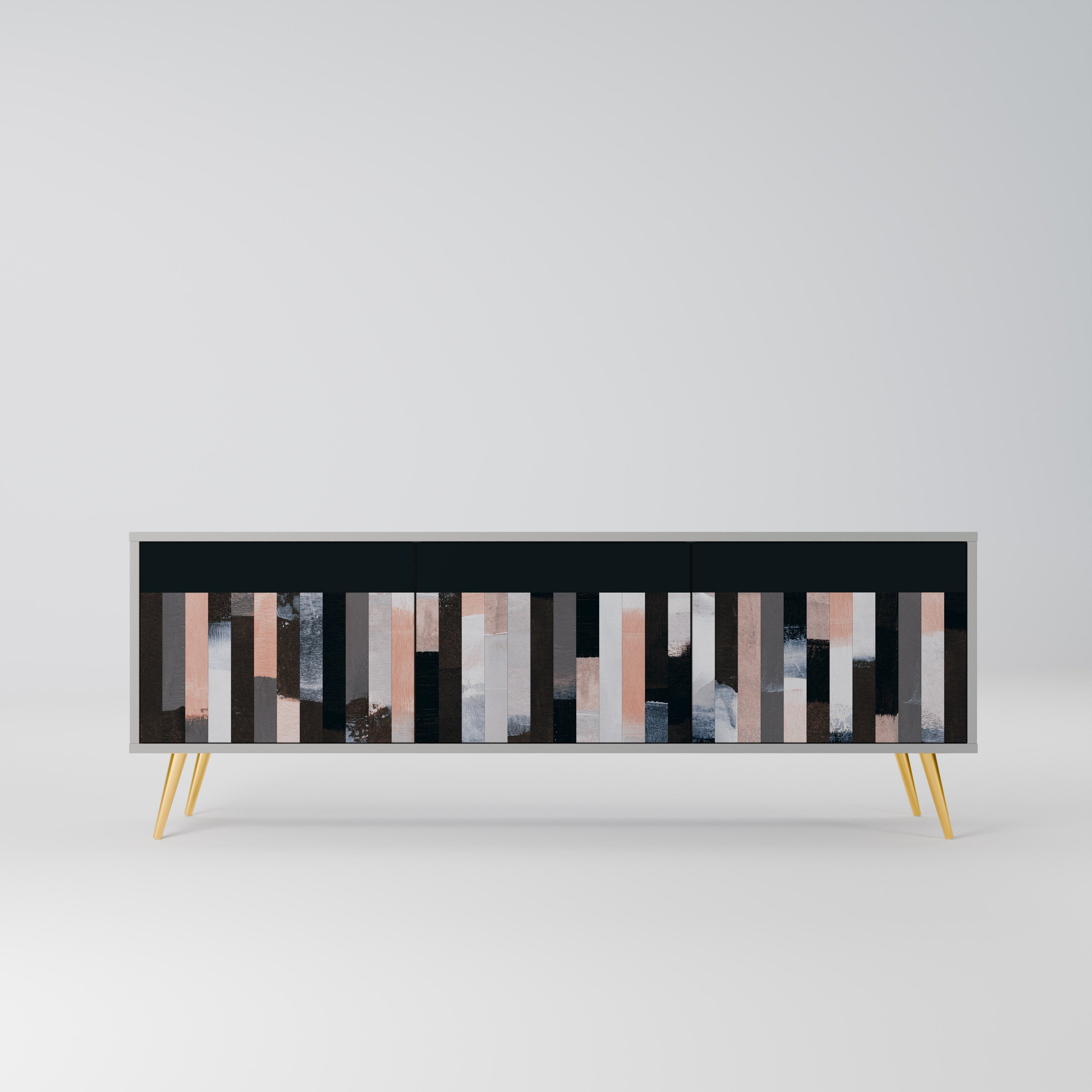 COLLAGE OF RECTANGLES 3-Door TV Stand in Grey Finish