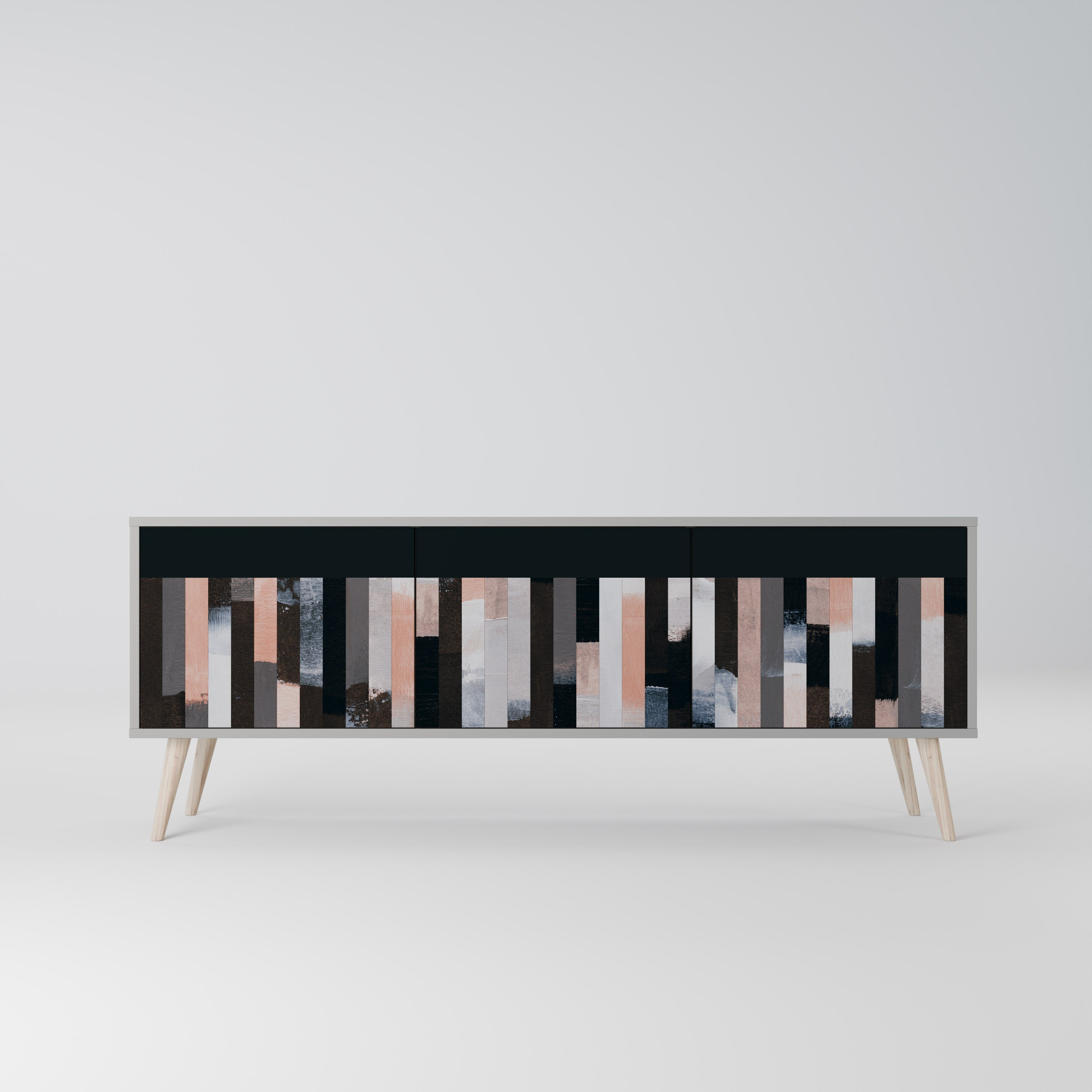 COLLAGE OF RECTANGLES 3-Door TV Stand in Grey Finish