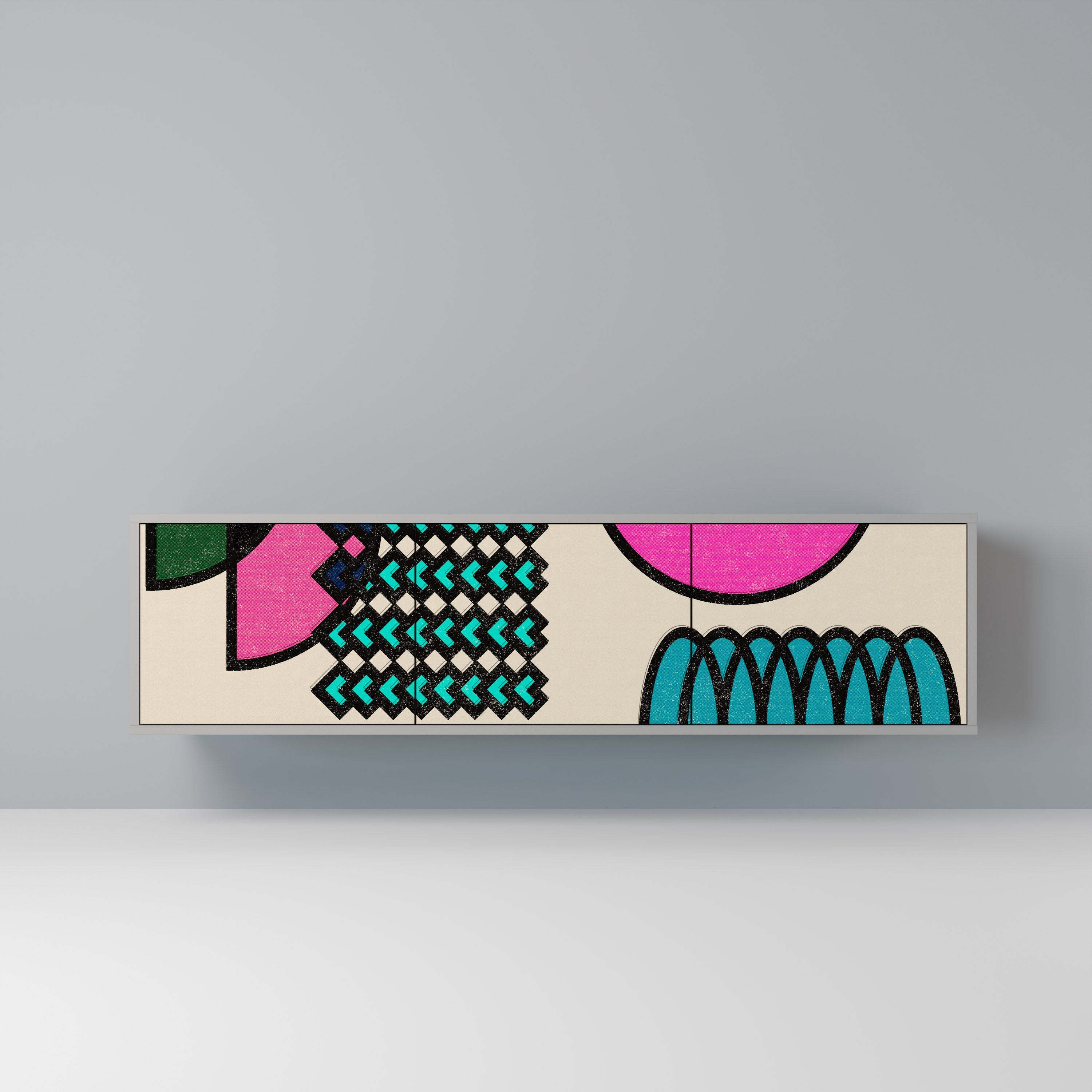 GEOMETRIC RHAPSODY 3-Door TV Stand in Grey Finish