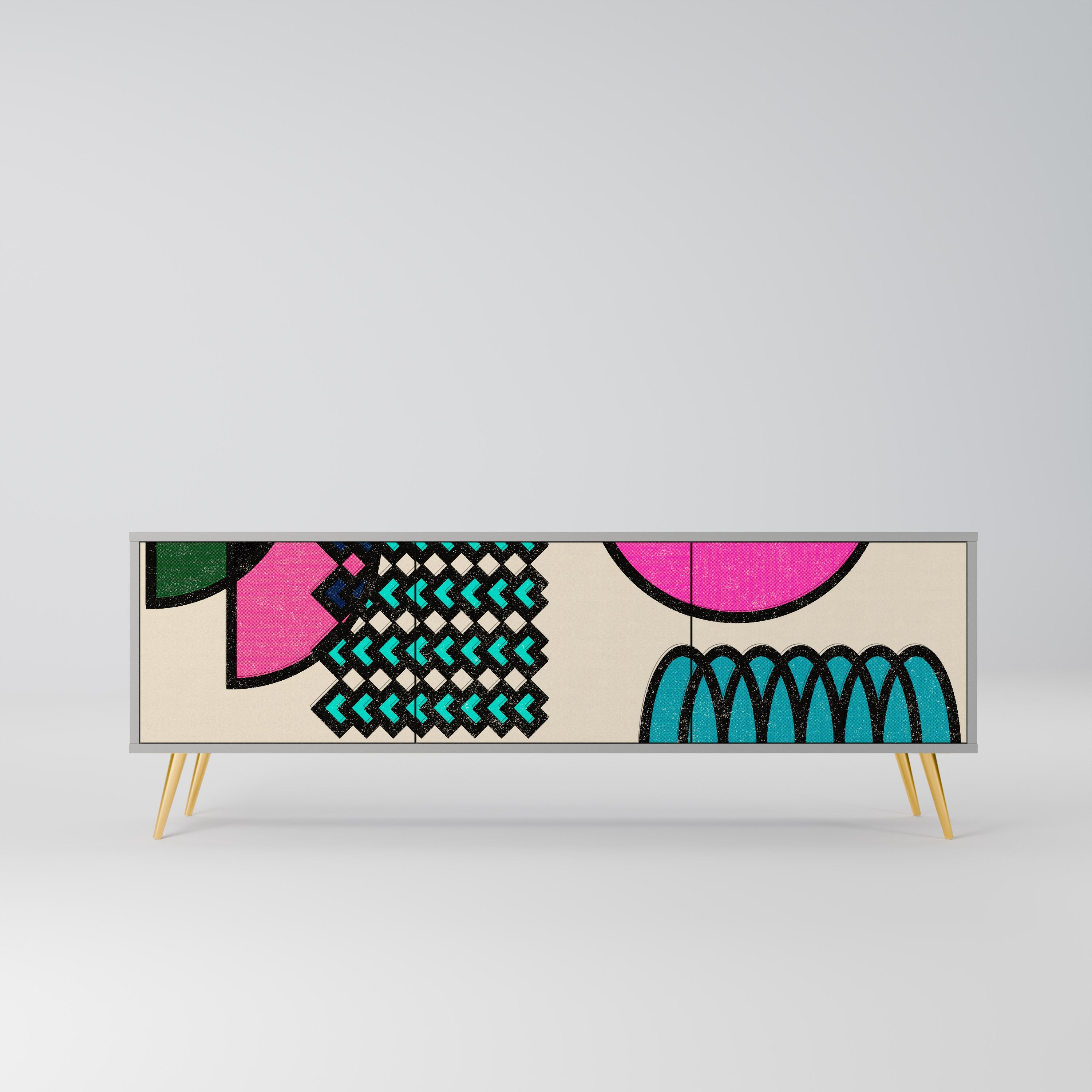 GEOMETRIC RHAPSODY 3-Door TV Stand in Grey Finish