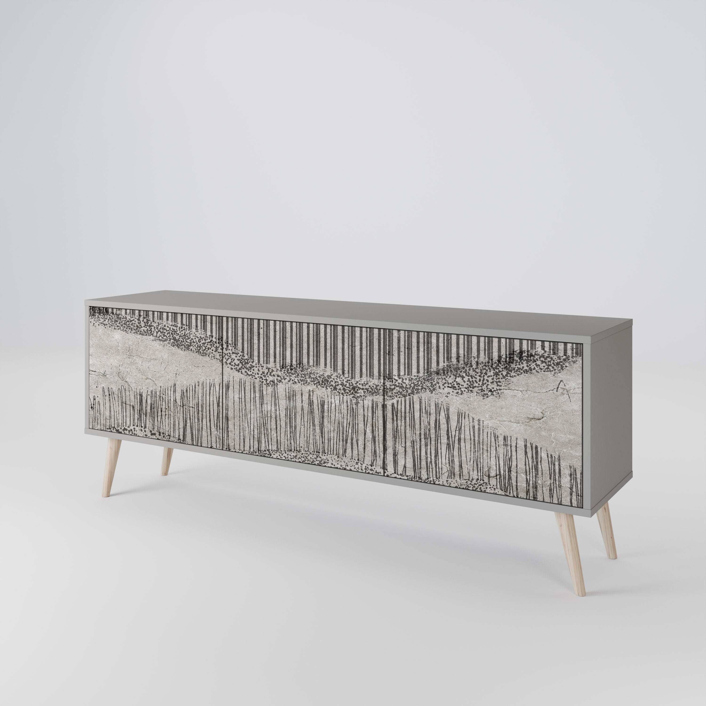 GRAIN LINES TV-Lowboard mit 3 Türen in Grau