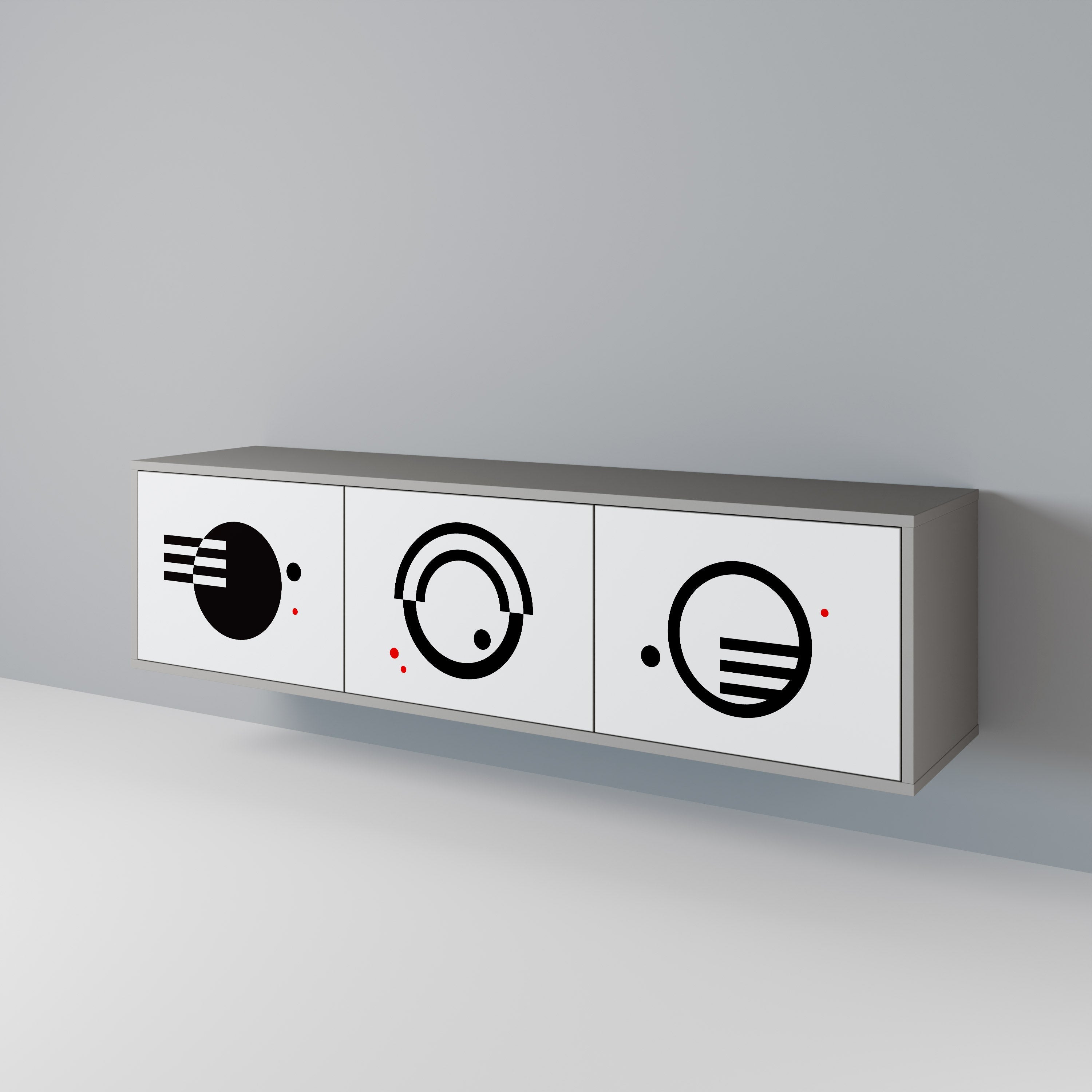 BLACK AND WHITE COMBINATION 3-Door TV Stand in Grey Finish