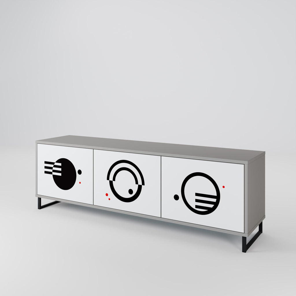 BLACK AND WHITE COMBINATION 3-Door TV Stand in Grey Finish