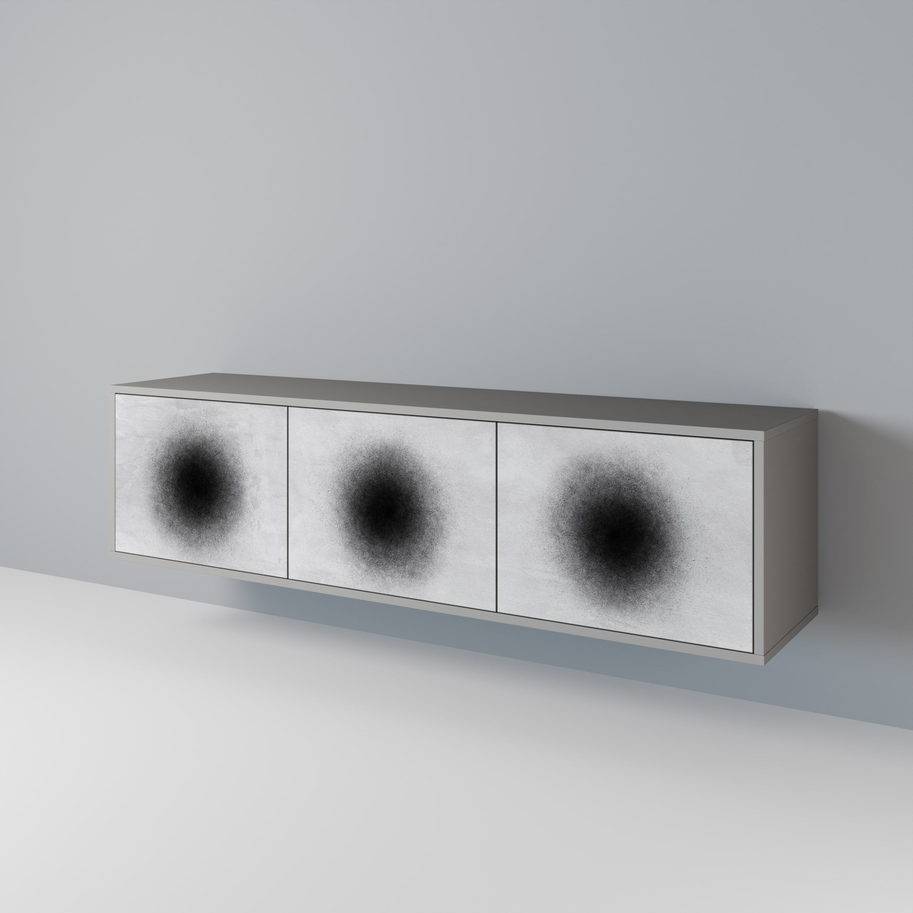 BLACK HOLE 3-Door TV Stand in Grey Finish