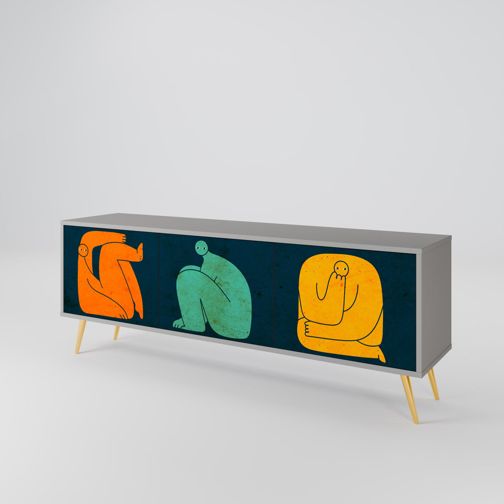 TOGETHER BUT SEPARATELY 3-Door TV Stand in Grey Finish