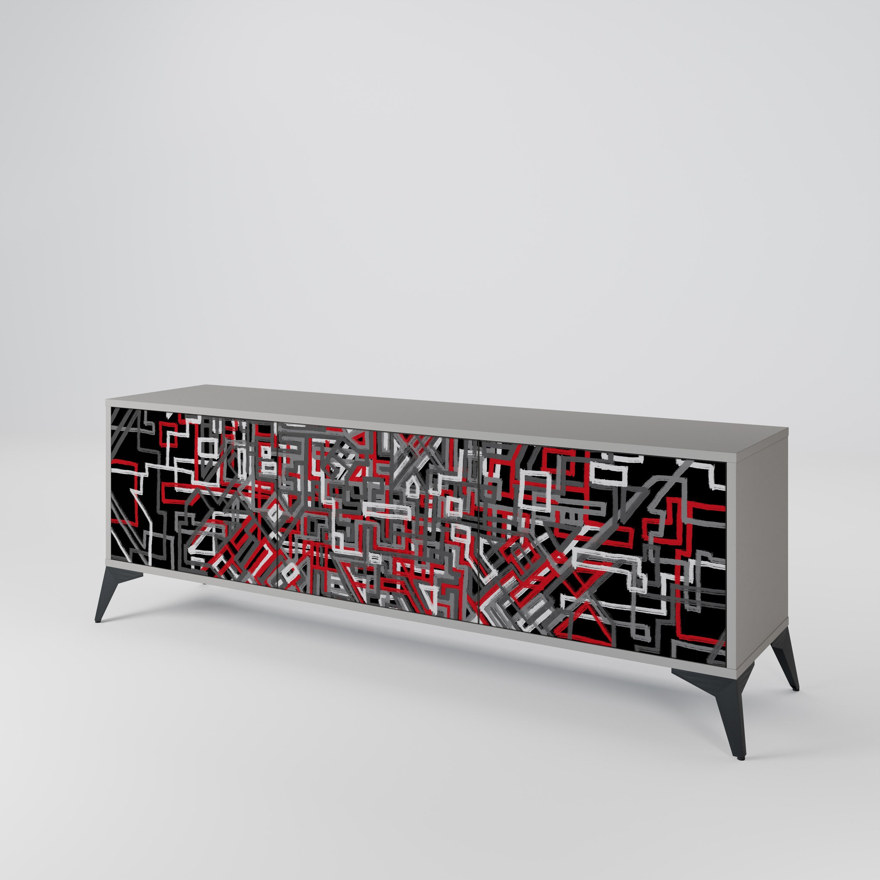 BROKEN LINES TV-Lowboard mit 3 Türen in Grau