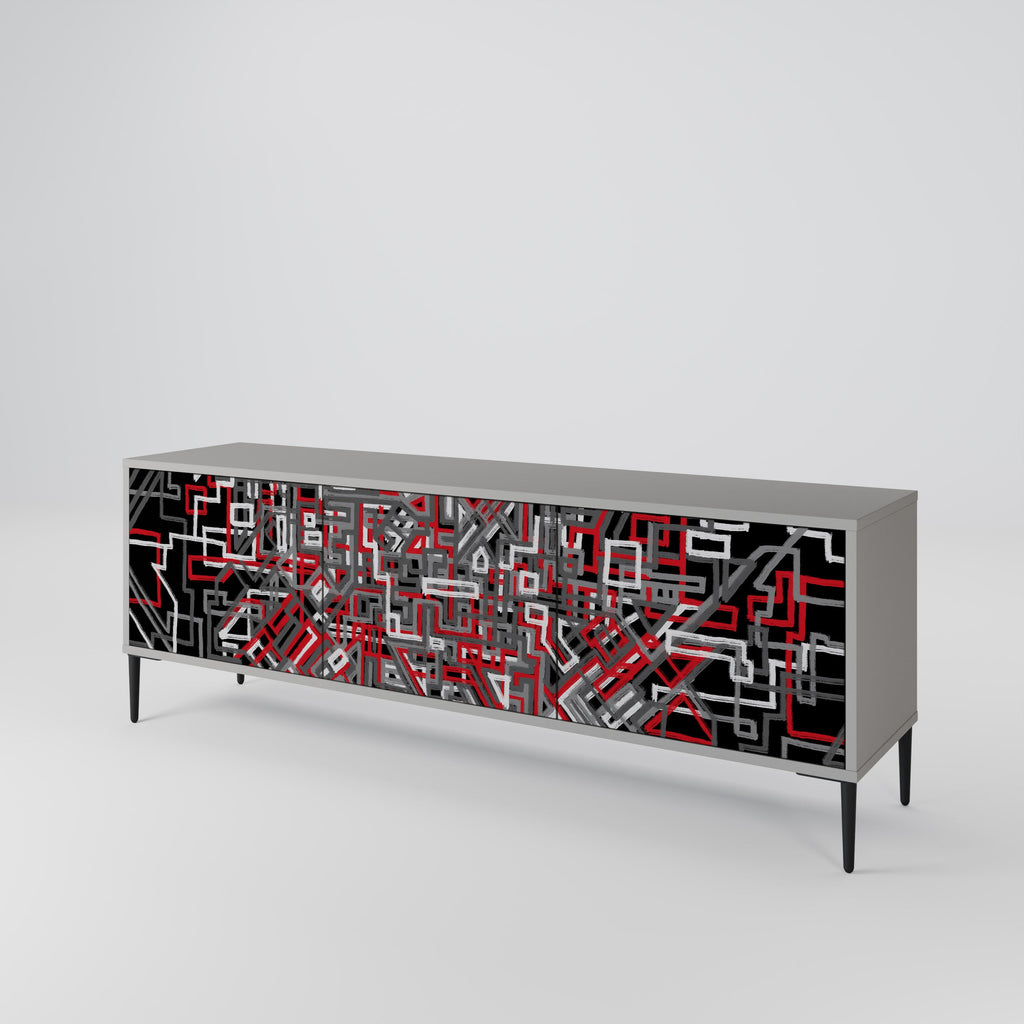 BROKEN LINES 3-Door TV Stand in Grey Finish