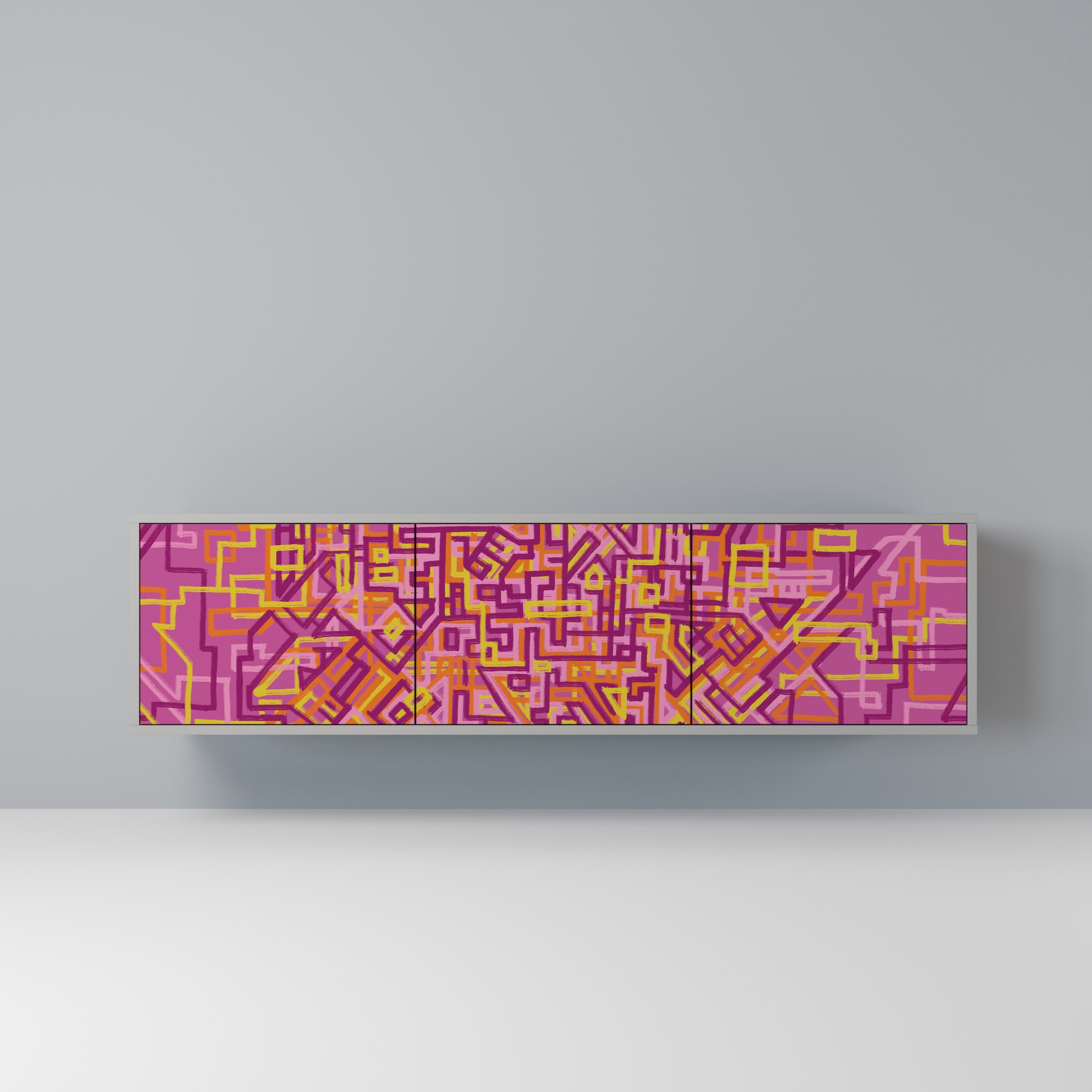 LOVELY MEMORIES 3-Door TV Stand in Grey Finish