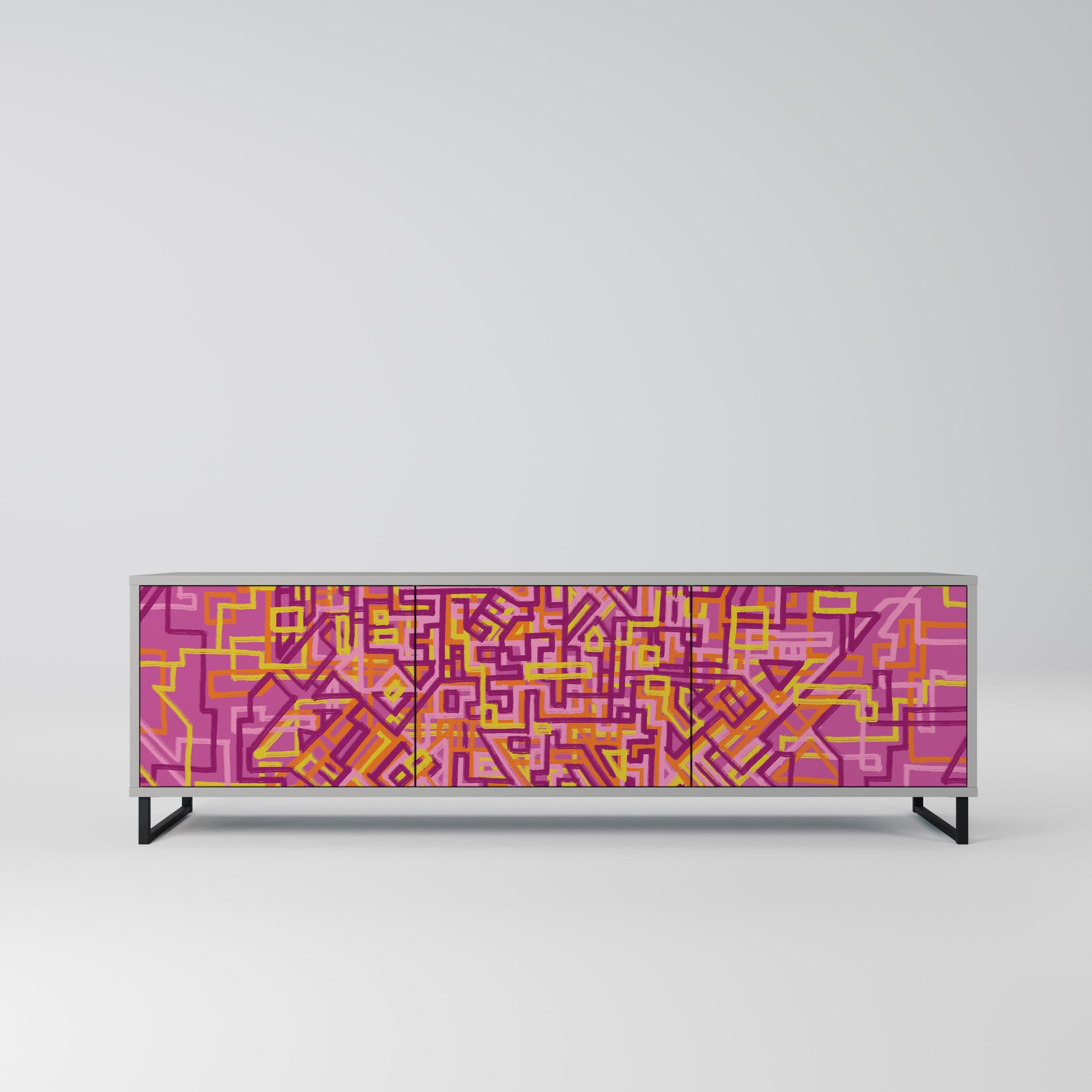 LOVELY MEMORIES 3-Door TV Stand in Grey Finish