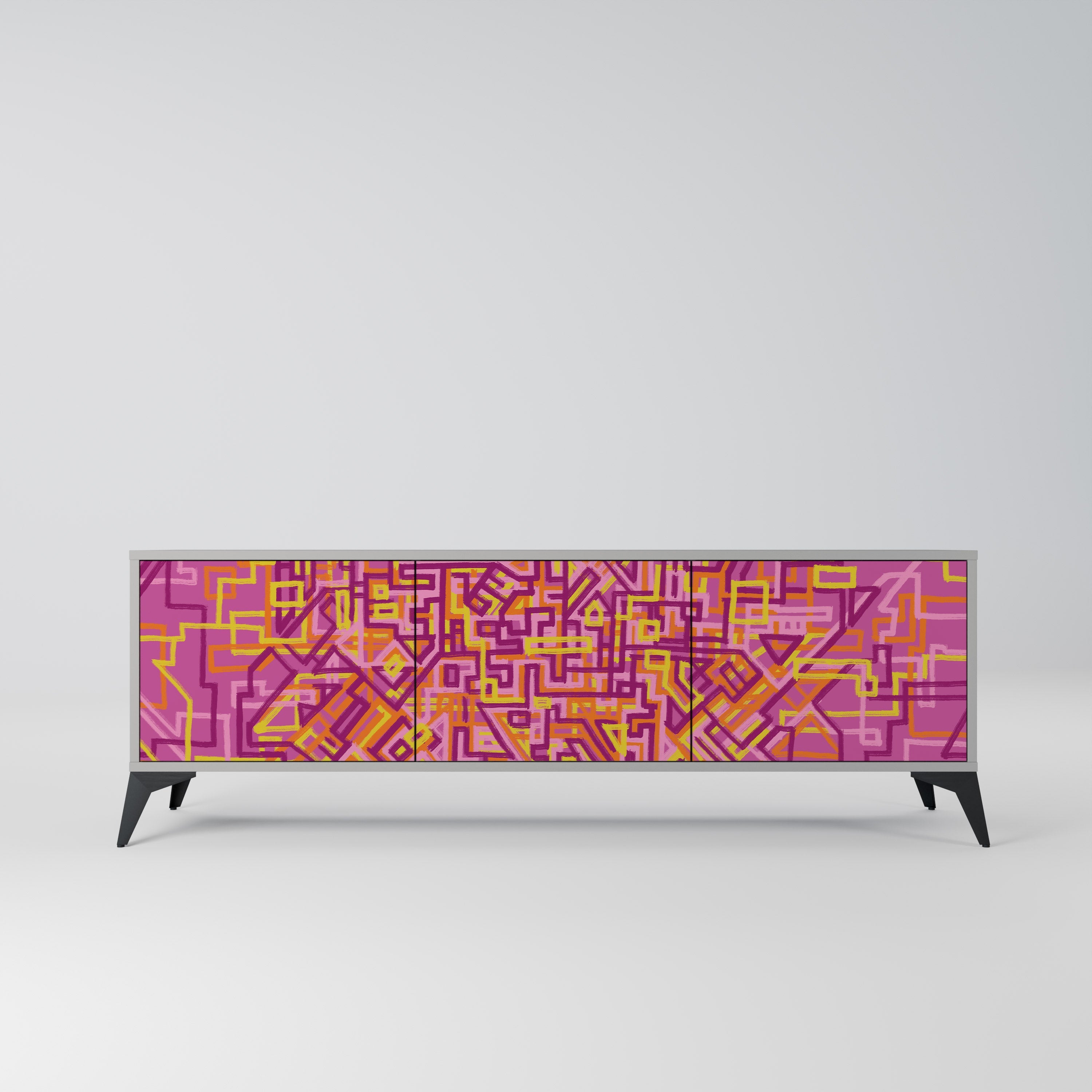 LOVELY MEMORIES 3-Door TV Stand in Grey Finish