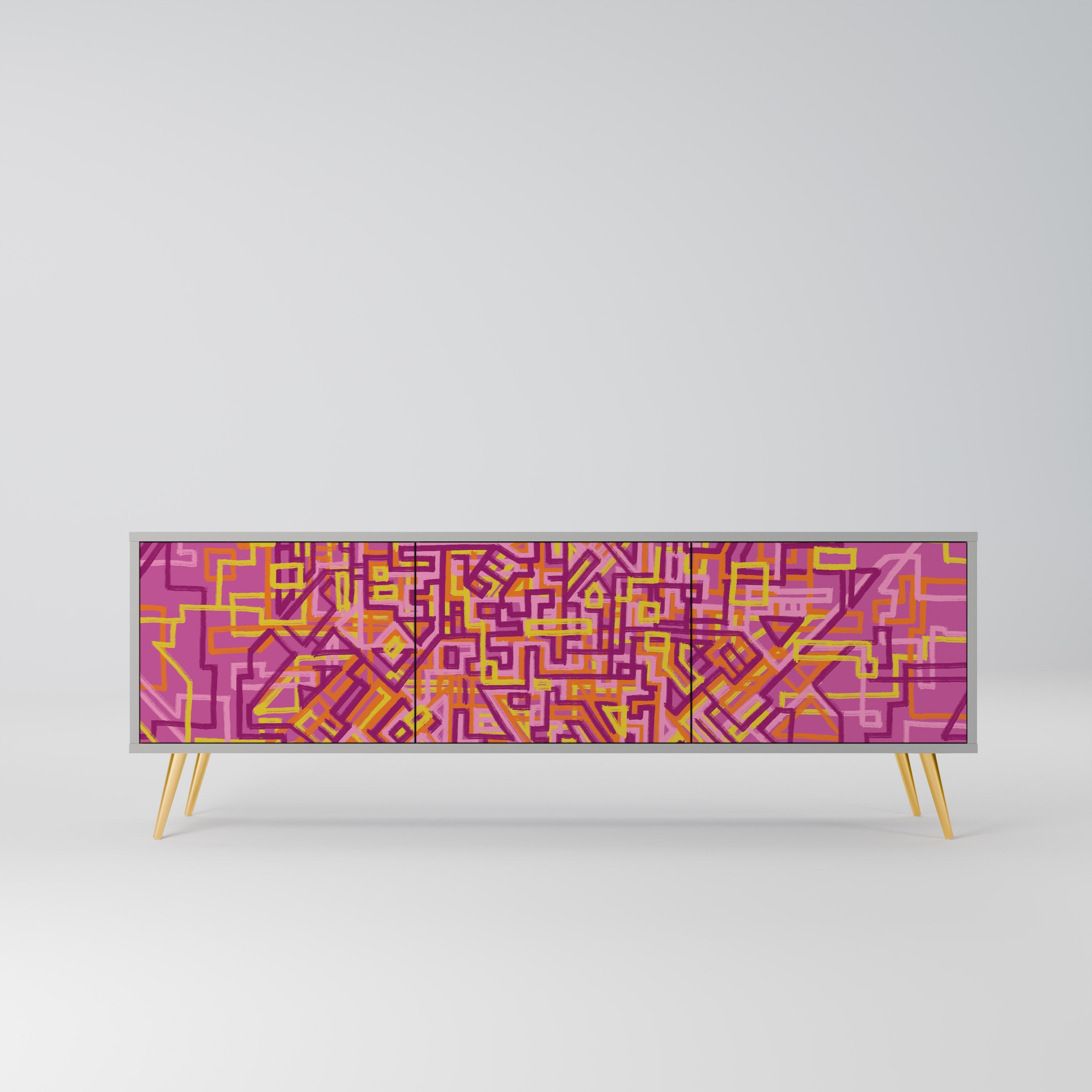 LOVELY MEMORIES 3-Door TV Stand in Grey Finish