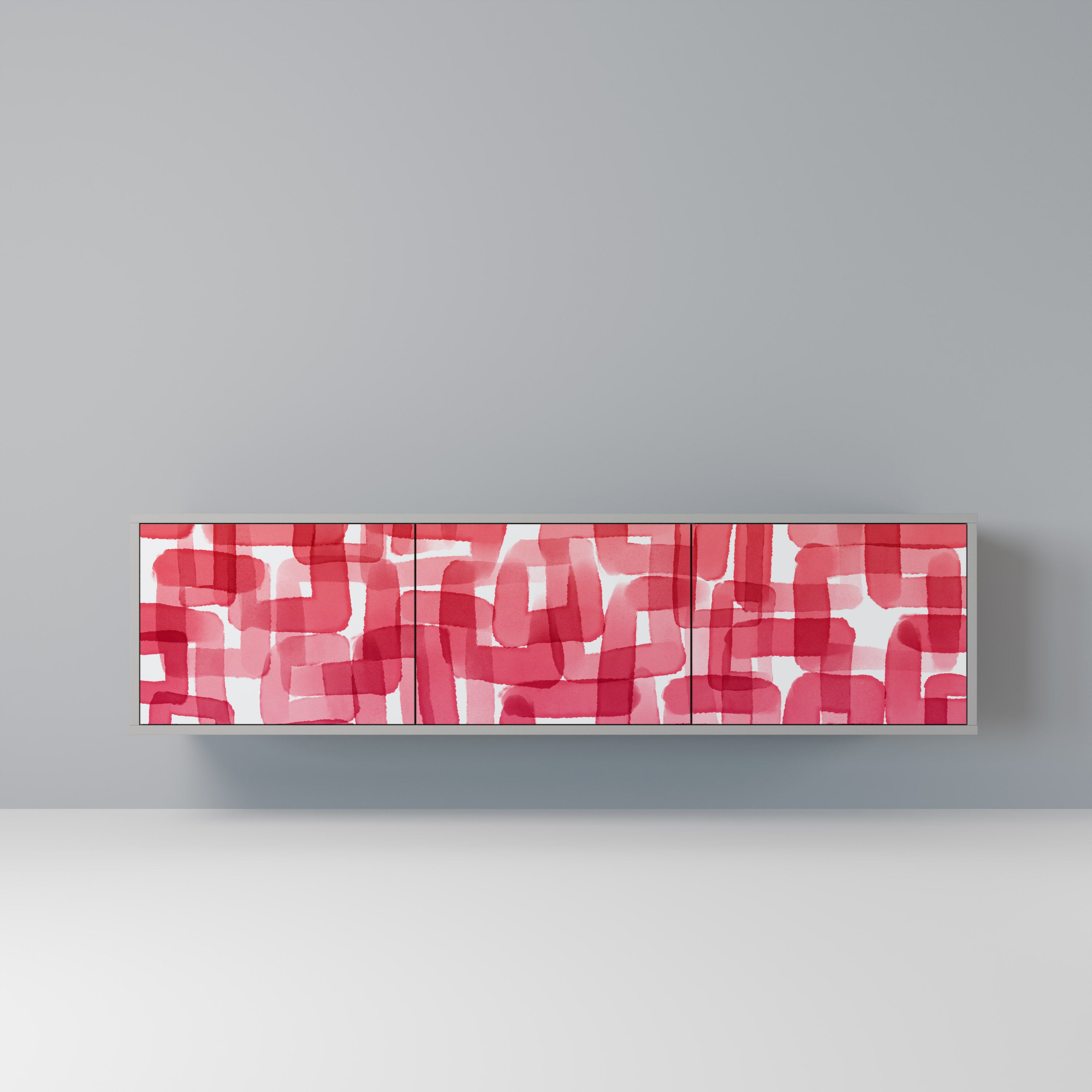 KALEIDOSCOPIC CUBISM 3-Door TV Stand in Grey Finish