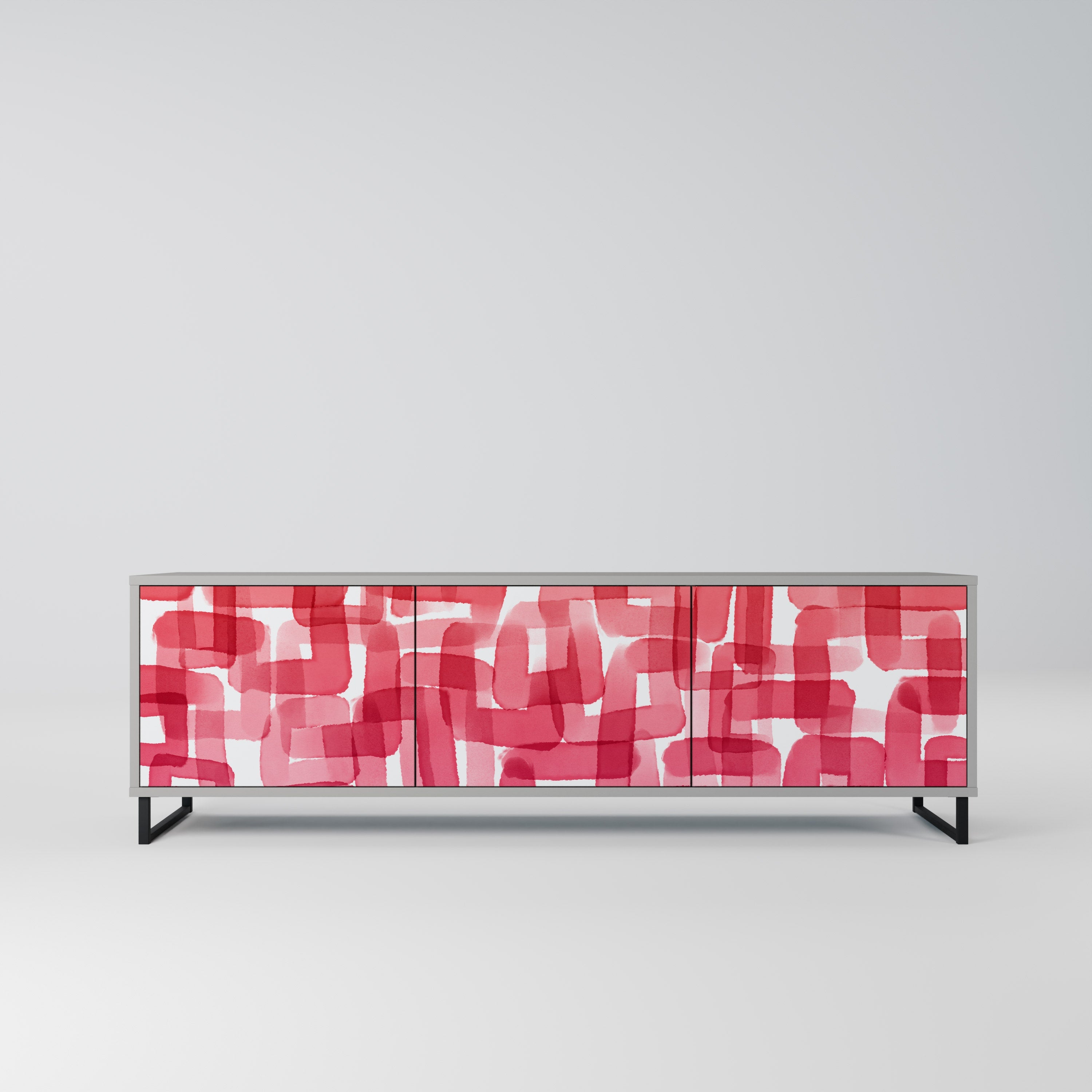 KALEIDOSCOPIC CUBISM 3-Door TV Stand in Grey Finish