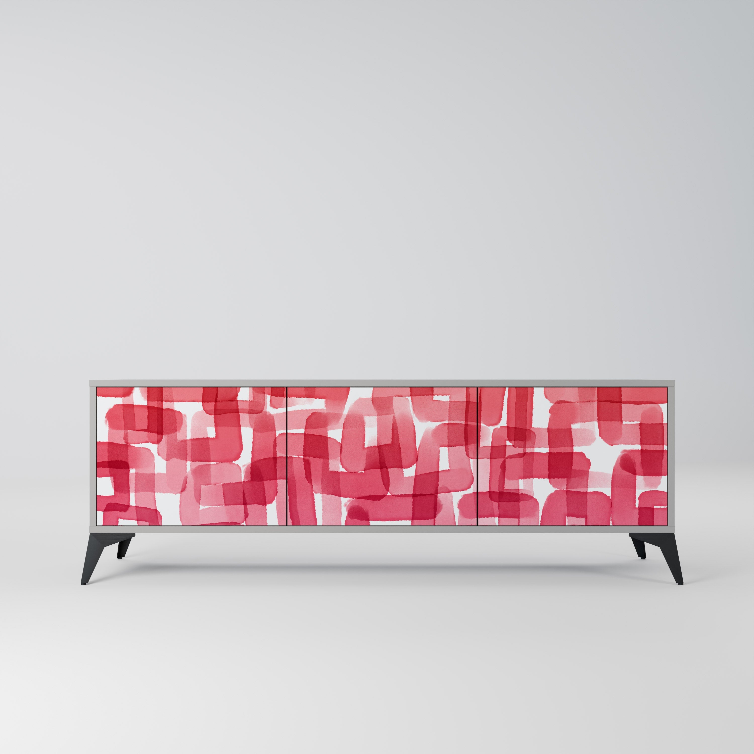 KALEIDOSCOPIC CUBISM 3-Door TV Stand in Grey Finish