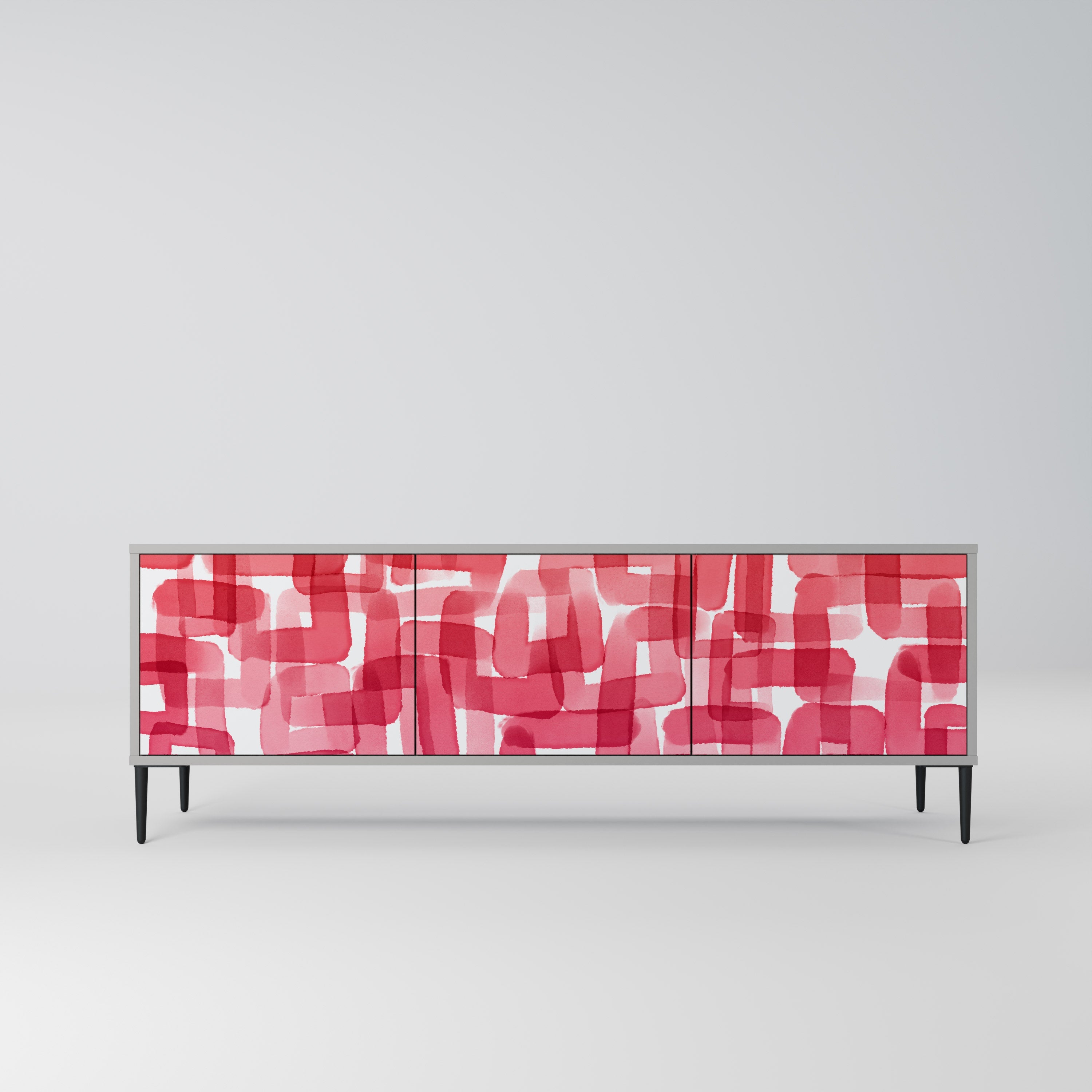 KALEIDOSCOPIC CUBISM 3-Door TV Stand in Grey Finish