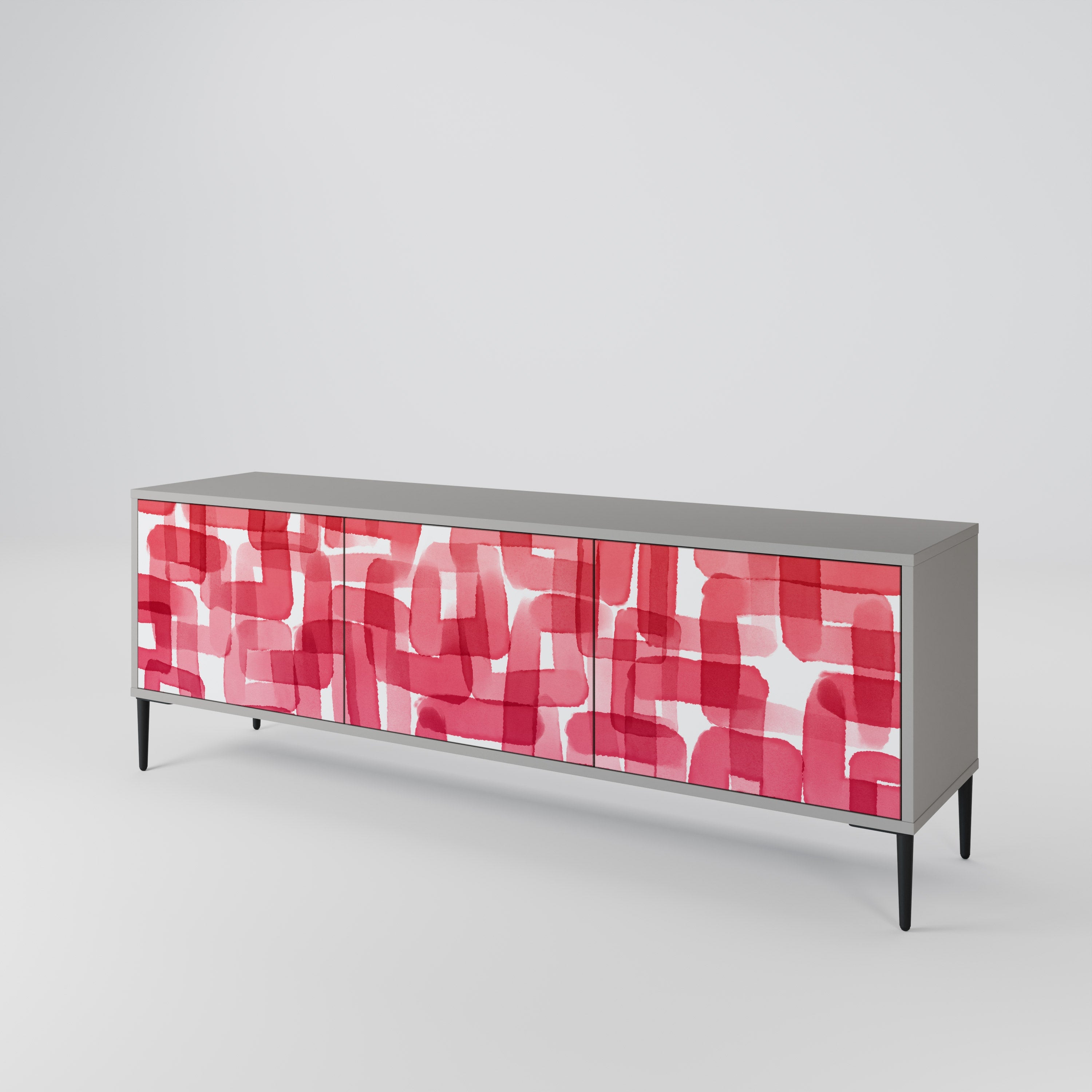 KALEIDOSCOPIC CUBISM 3-Door TV Stand in Grey Finish