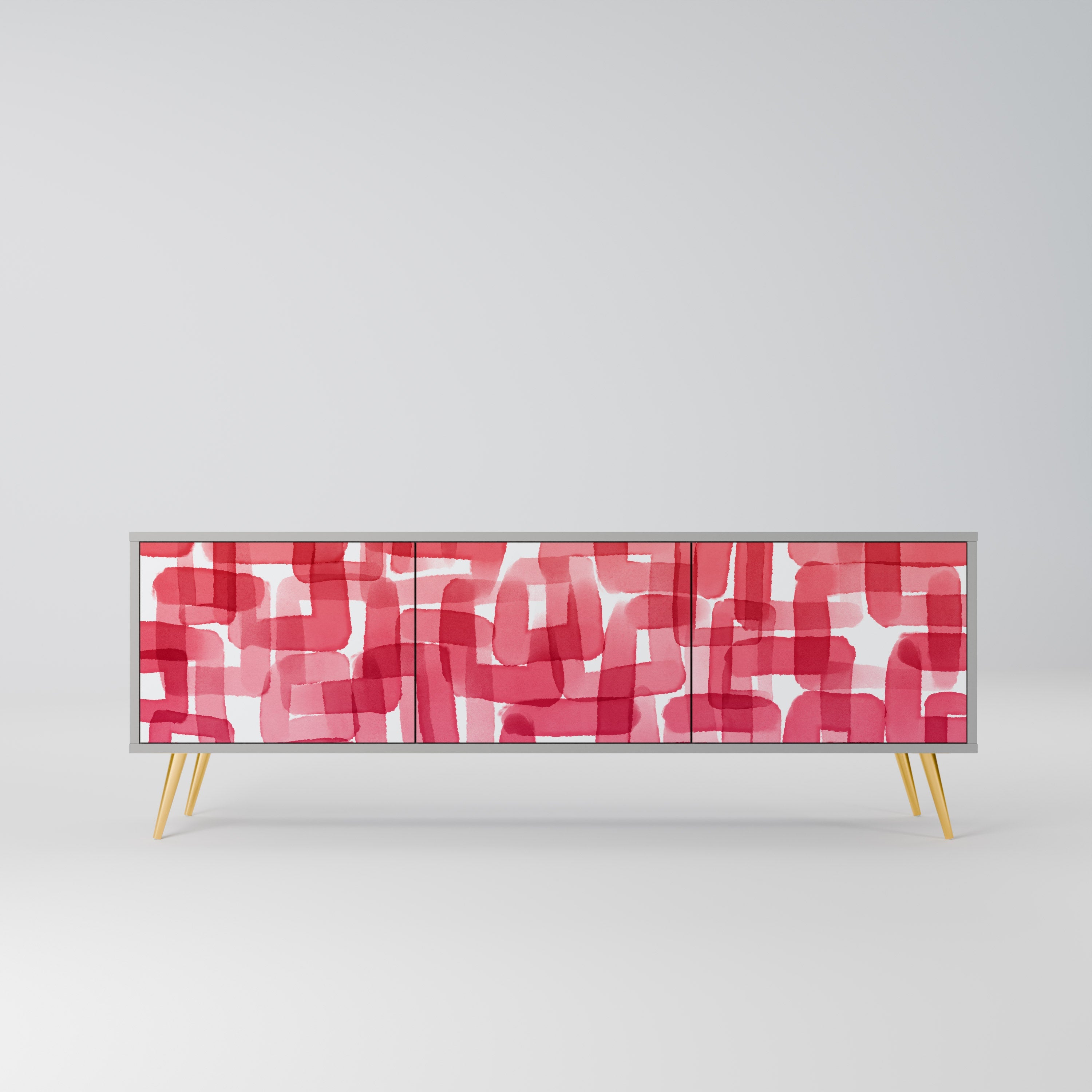 KALEIDOSCOPIC CUBISM 3-Door TV Stand in Grey Finish