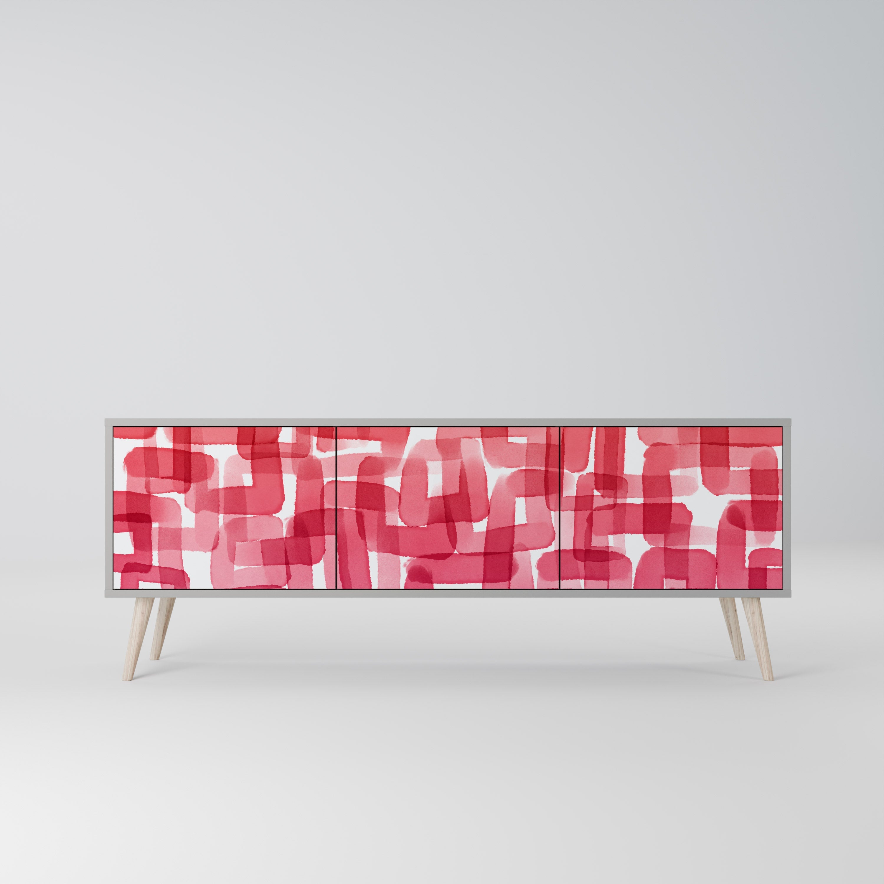 KALEIDOSCOPIC CUBISM 3-Door TV Stand in Grey Finish