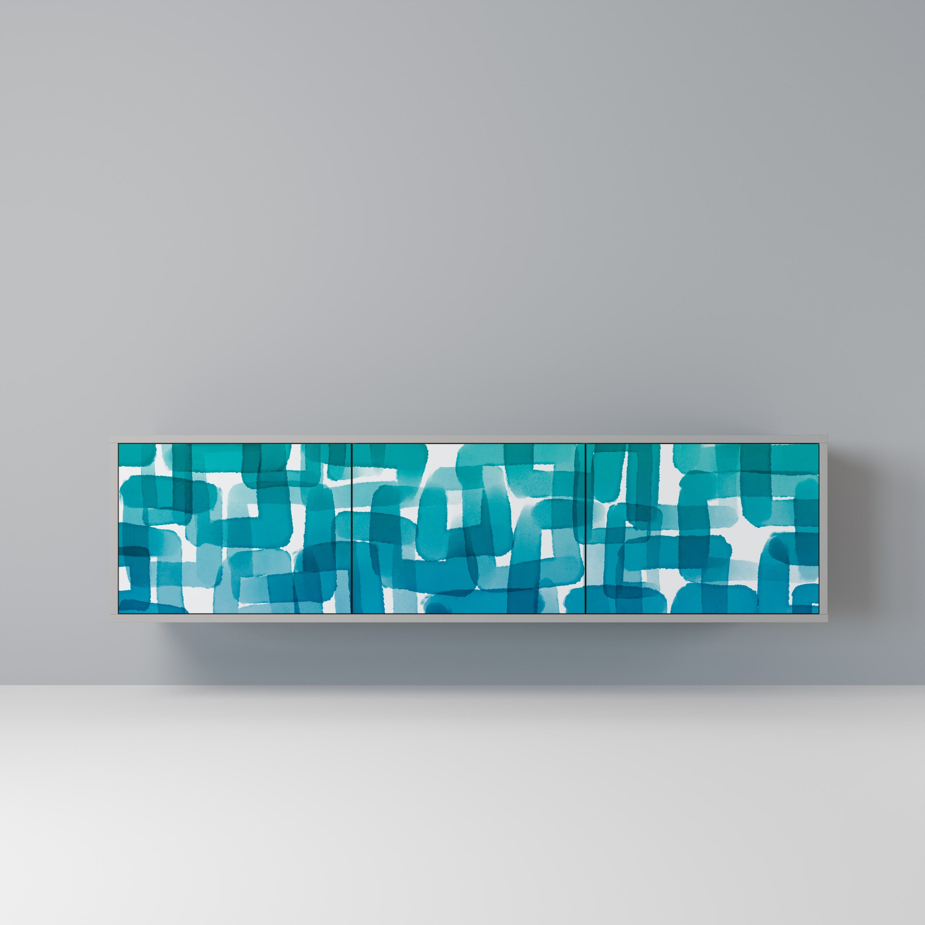 TURQUOISE RECTANGLES 3-Door TV Stand in Grey Finish