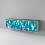 TURQUOISE RECTANGLES 3-Door TV Stand in Grey Finish