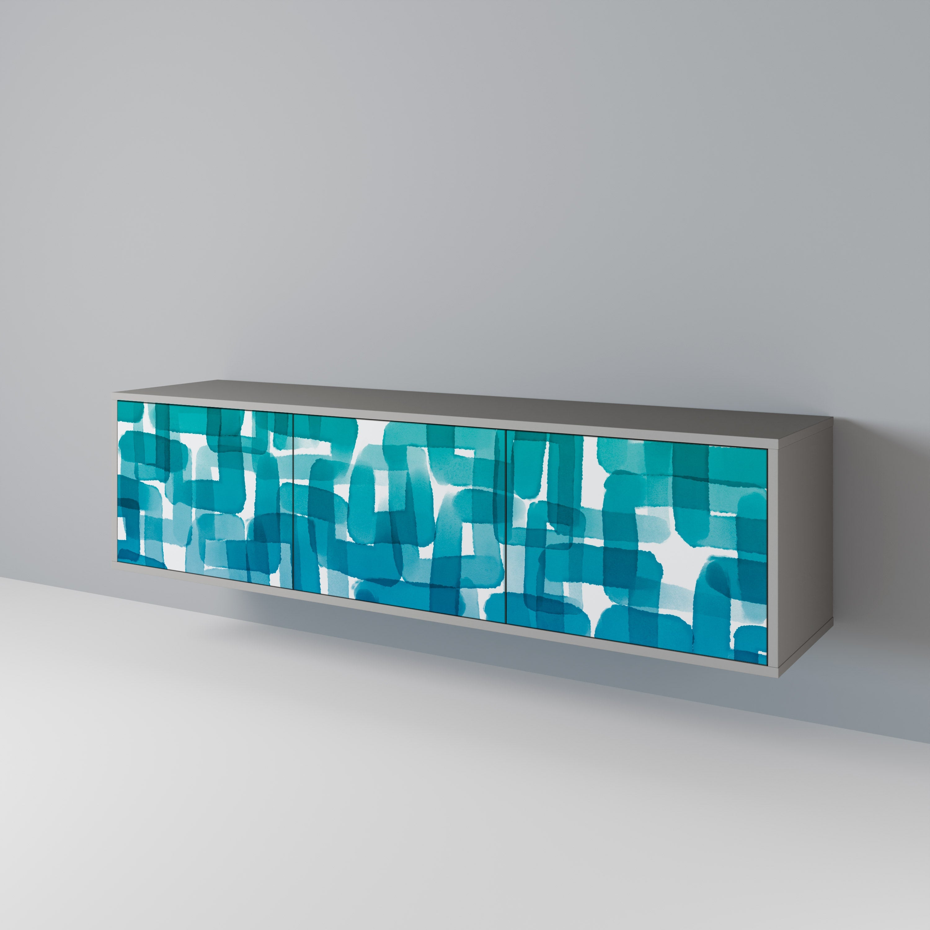 TURQUOISE RECTANGLES 3-Door TV Stand in Grey Finish