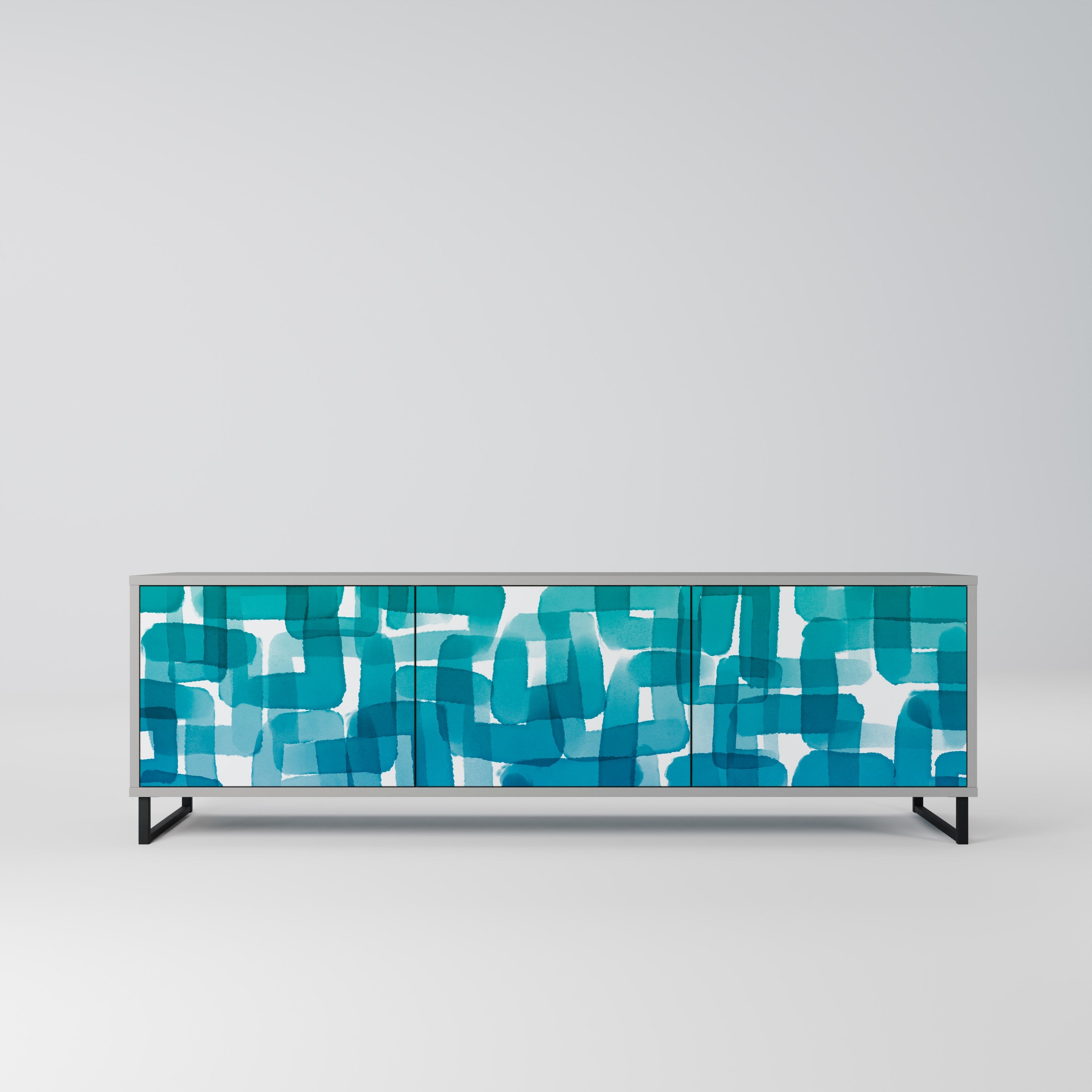 TURQUOISE RECTANGLES 3-Door TV Stand in Grey Finish