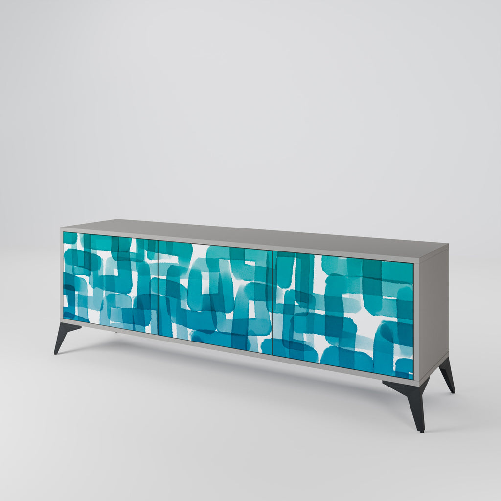 TURQUOISE RECTANGLES 3-Door TV Stand in Grey Finish